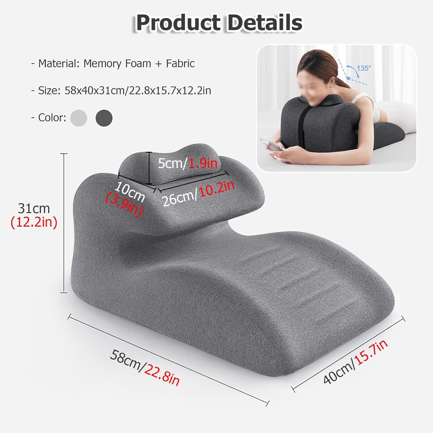 JYHHCYS Memory Foam Wedge Pillow for Back Shoulder Pain Relief