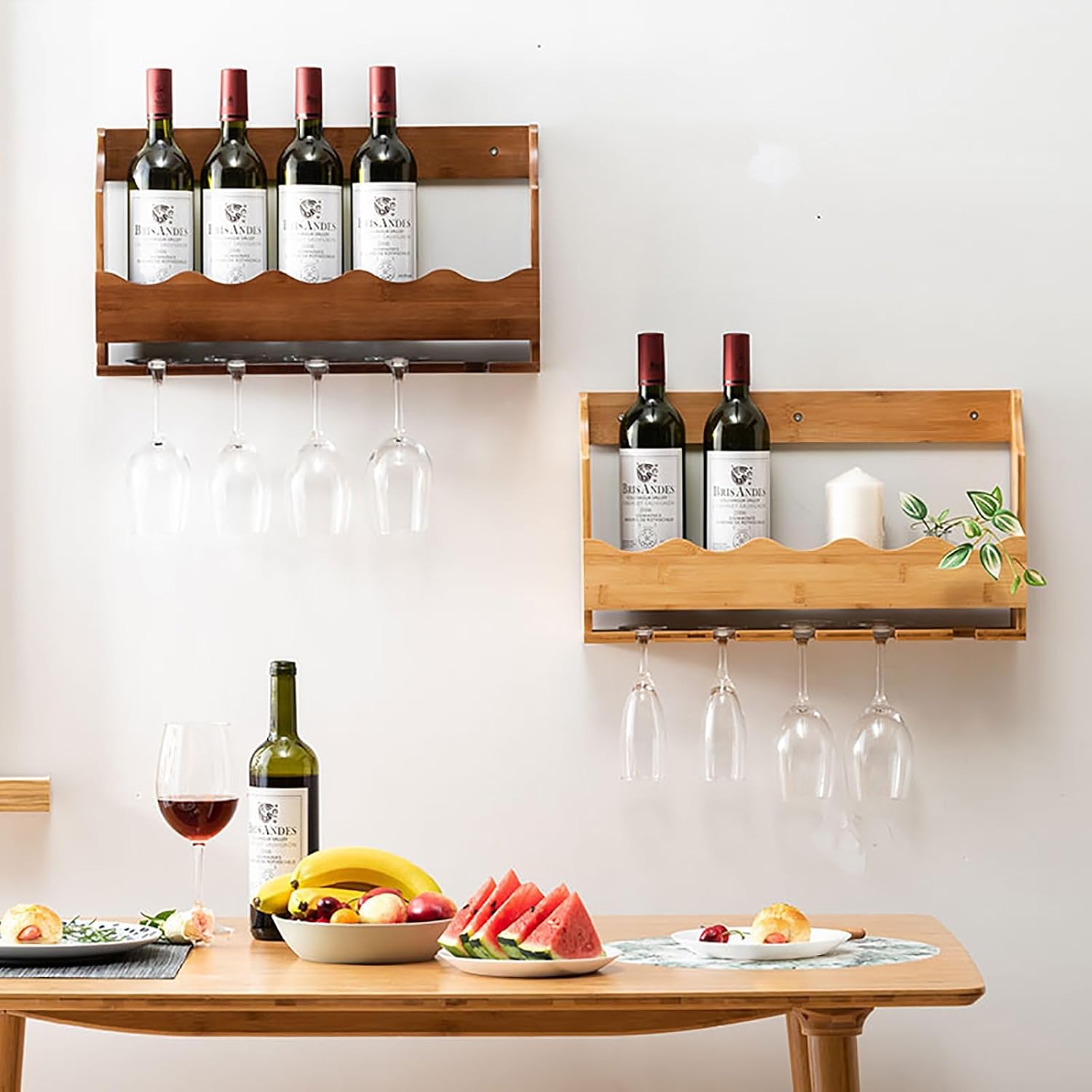 Free Standing Brass Wood Wine Rack Organizer