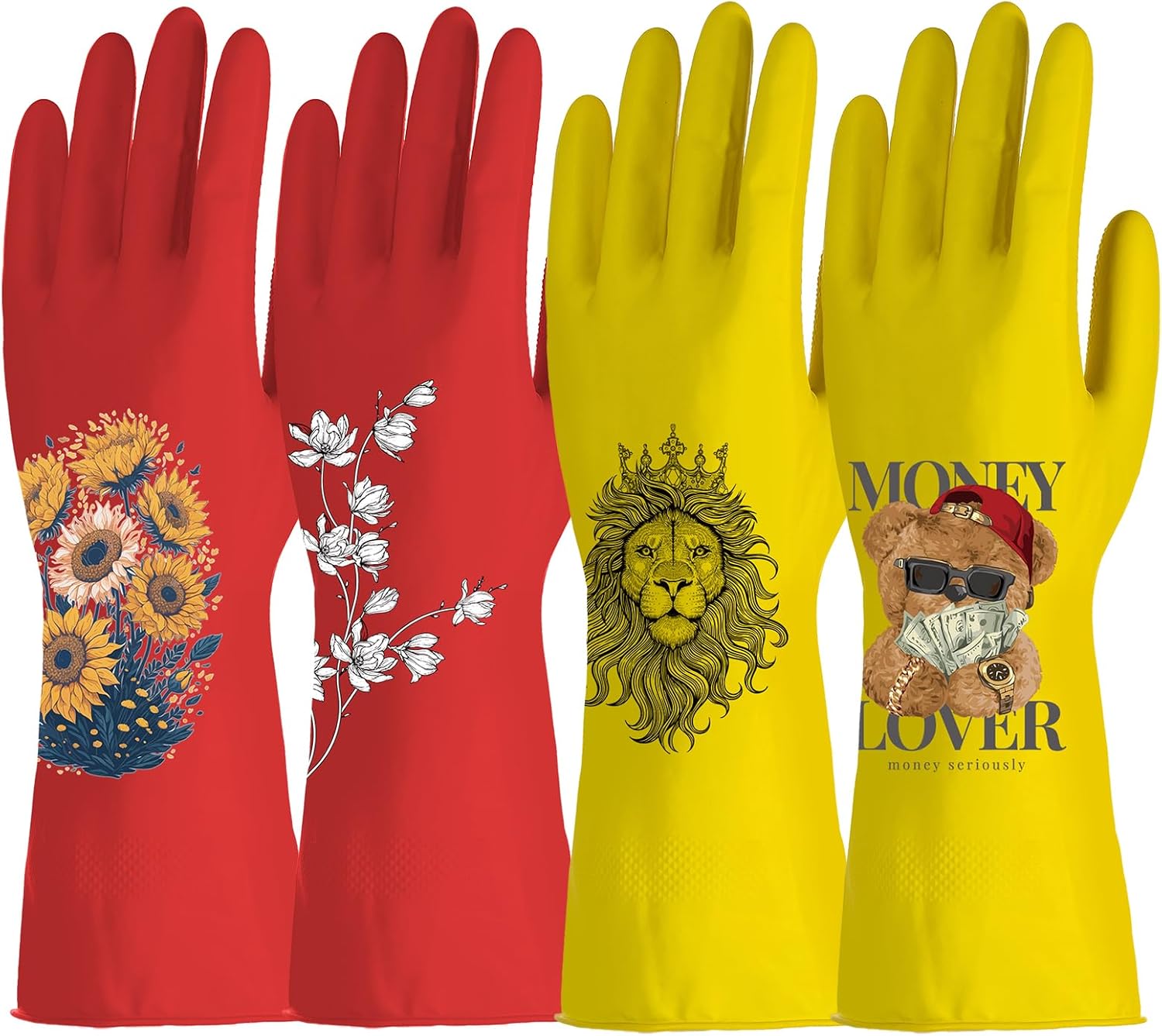 ROYIPAI 4 Pairs Rubber Cleaning Gloves with Cute Patterns