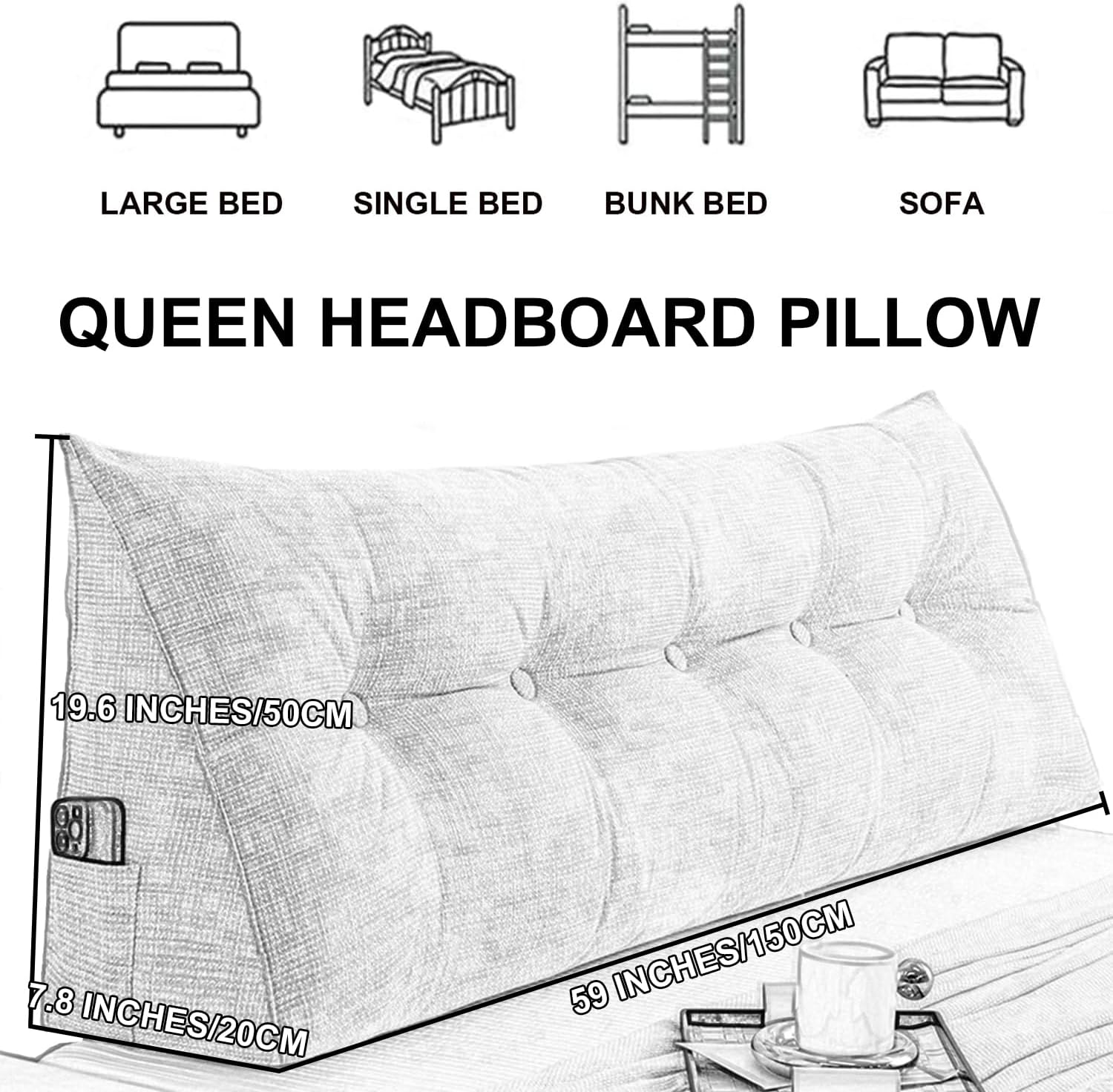 ZZYK Linen Headboard Pillow with Washable Cover