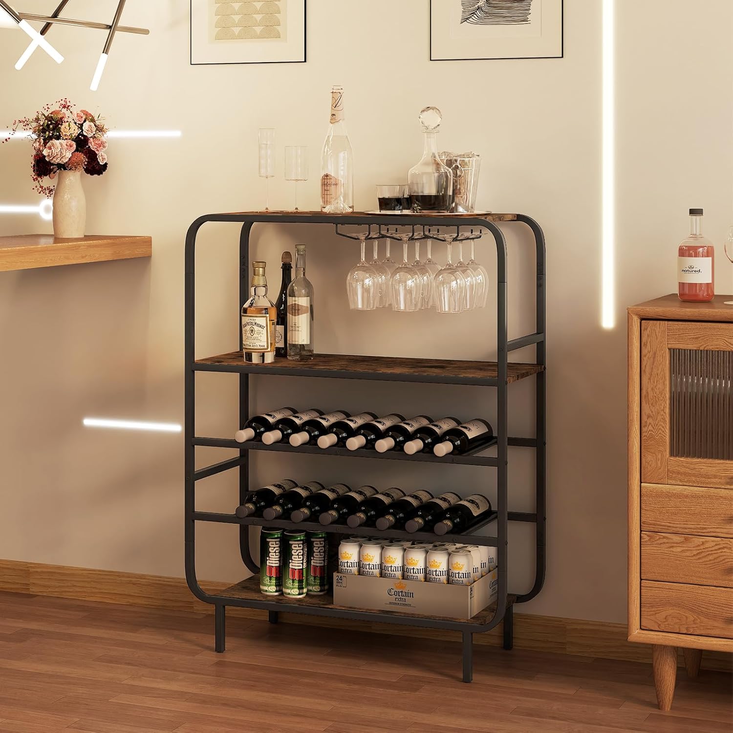 Giantex 5-Tier Freestanding Wine Rack with 12-Glass Holders