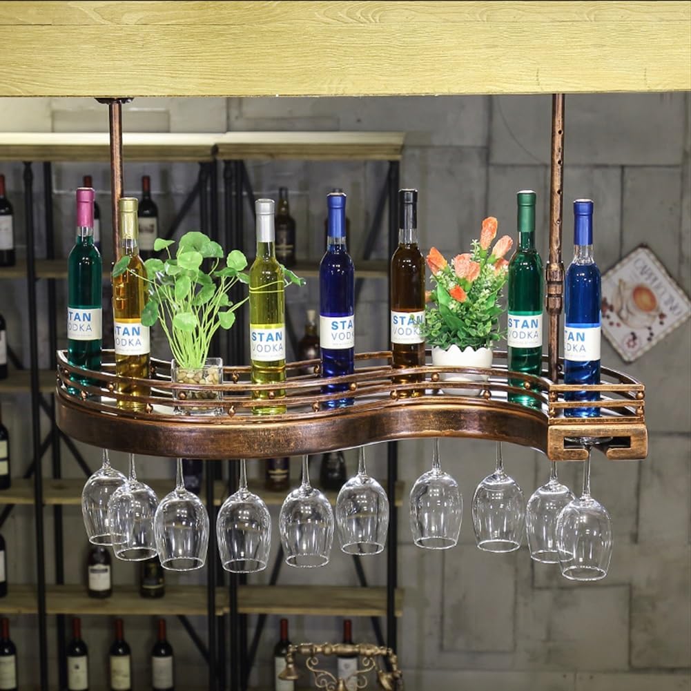 Hanging Wine Rack with Glass Holder Bronze 80x25cm