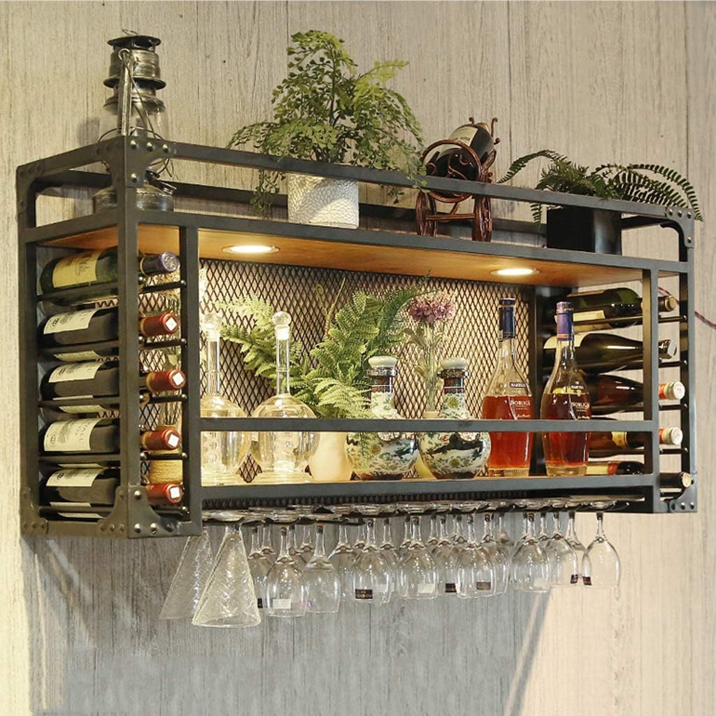 Stylish Wall-Mounted Wine Rack with Spotlights Black