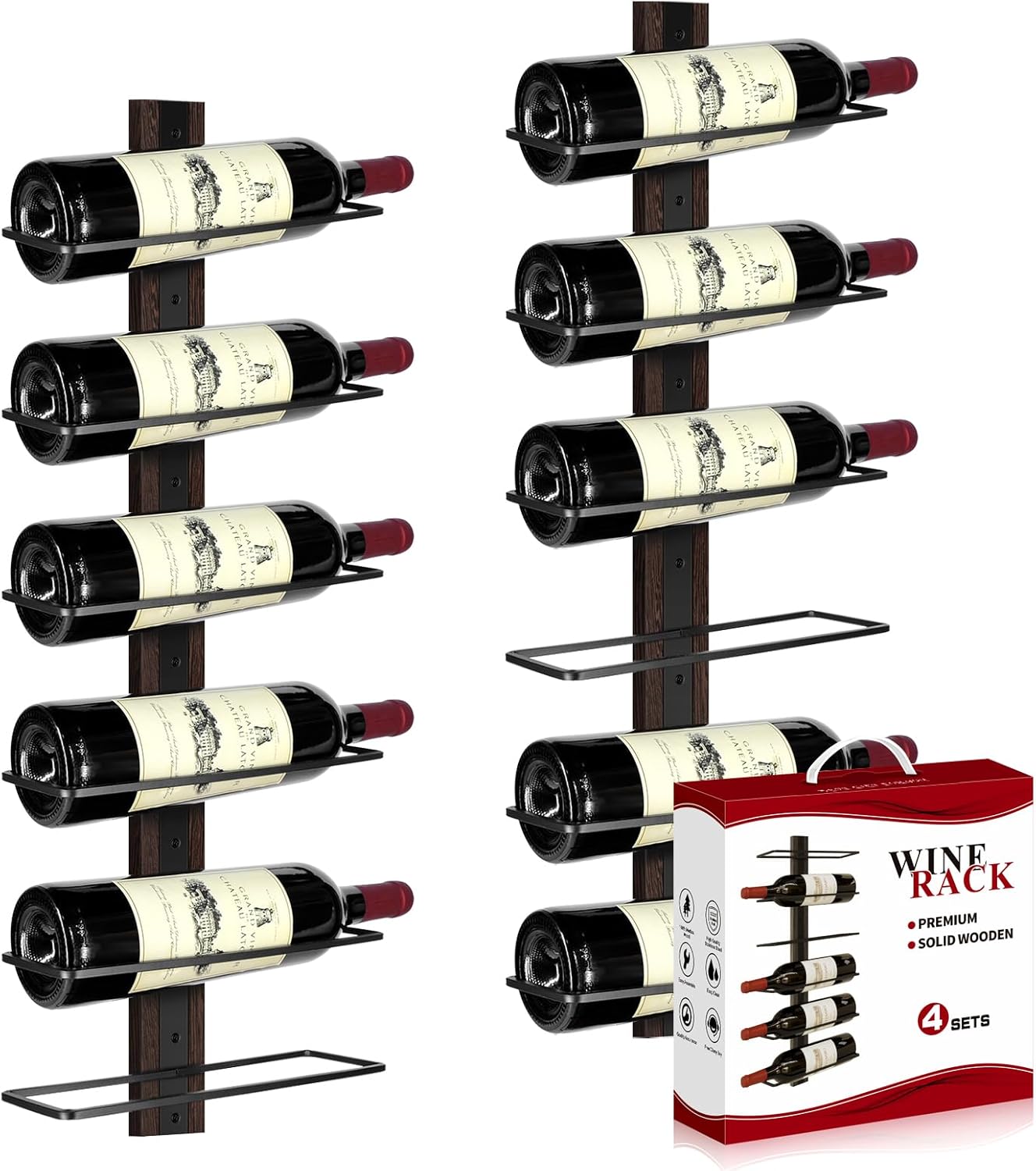 AGJIDSO Solid Wood Wall Wine Rack - 12 Bottle Capacity