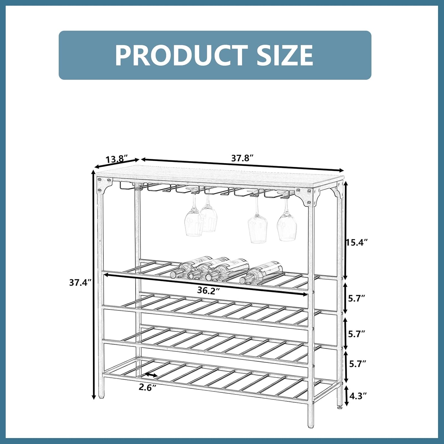 TMEOSK 5-Tier Freestanding Wine Rack with Glass Shelves