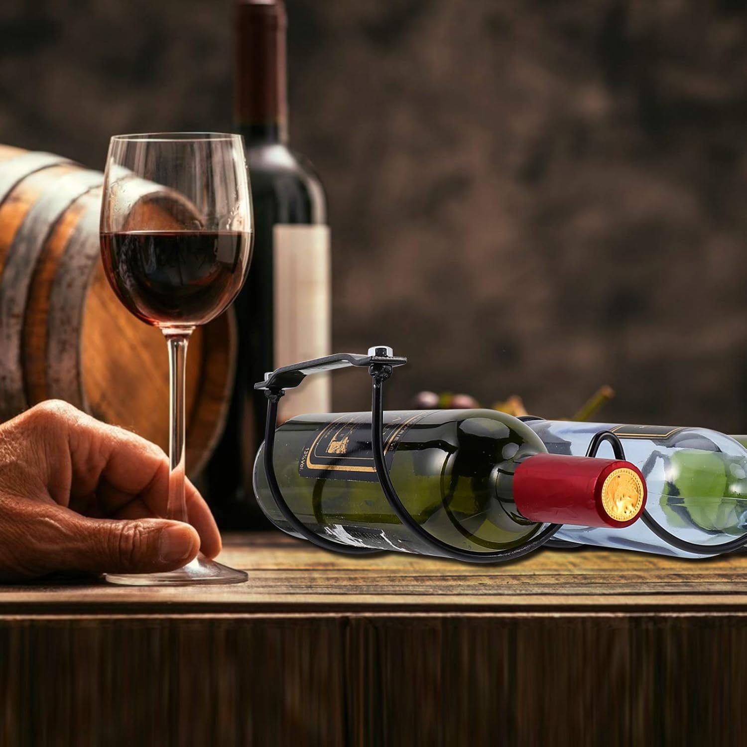 PRETYZOOM 2pcs Black Metal Wine Rack
