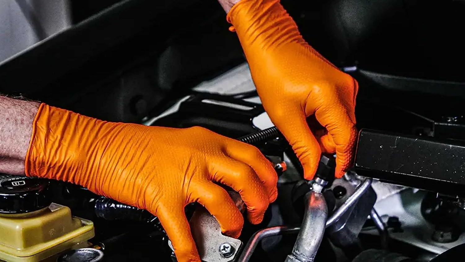 Orange 8 Mil Nitrile Gloves - Heavy Duty Latex Free Diamond Textured