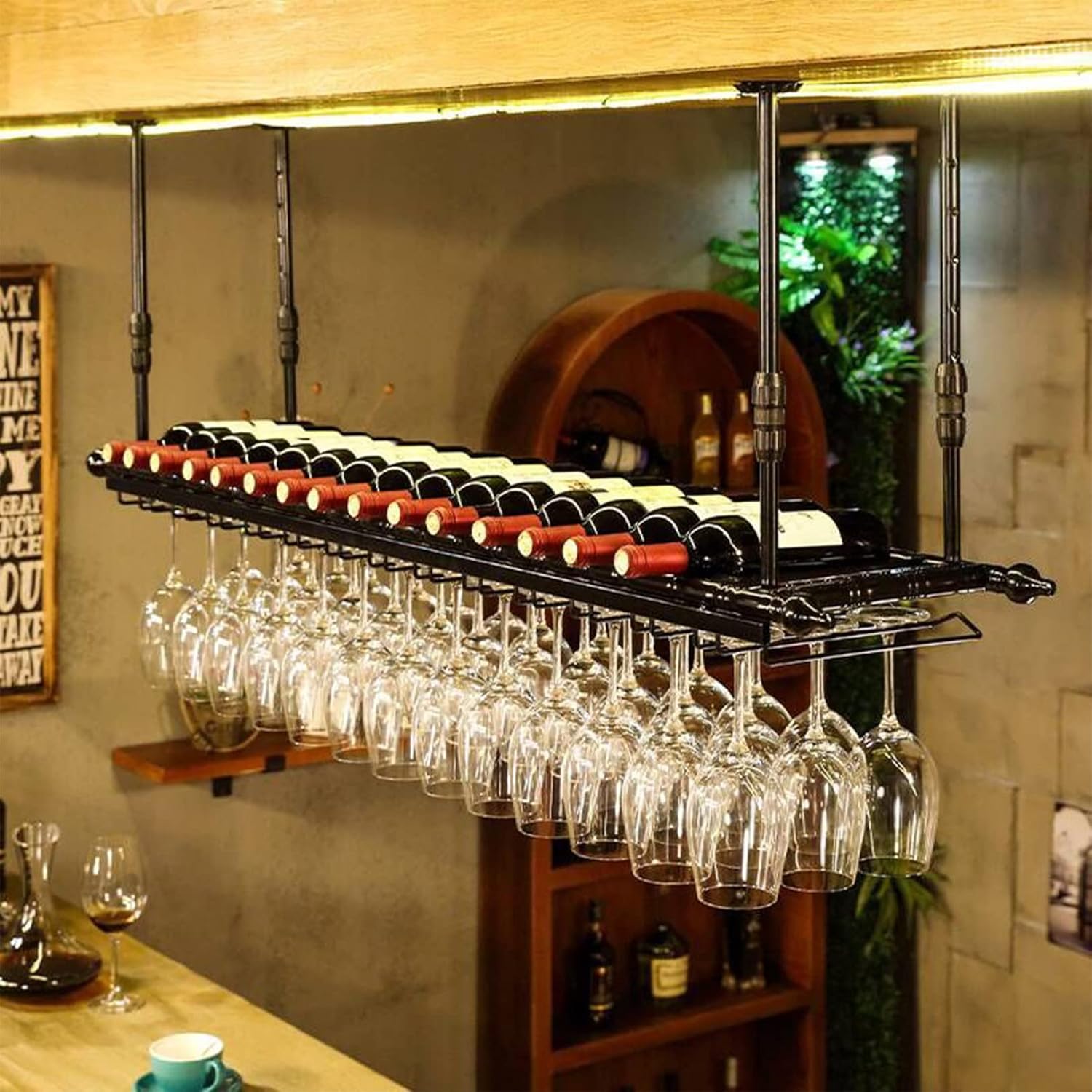 ZJDYDY 2-in-1 Adjustable Wine Rack for Ceiling and Wall