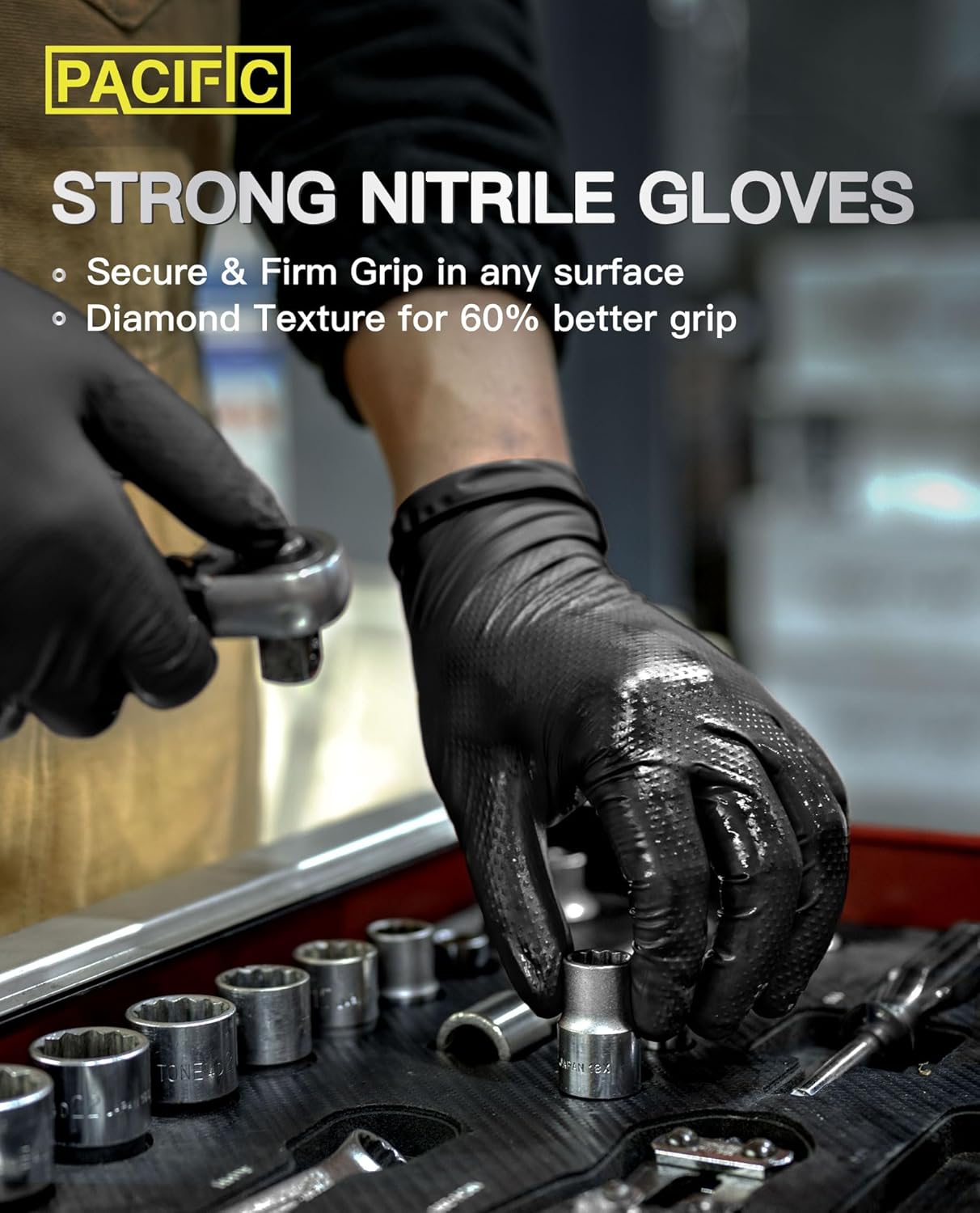 PACIFIC 8-Mil Heavy-Duty Nitrile Gloves Large 1
