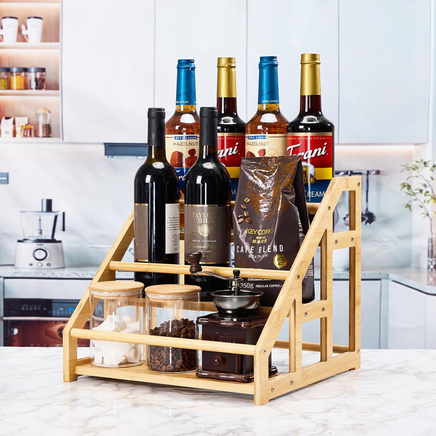 Bamboo 3-Tier Coffee Syrup Rack Organizer 1