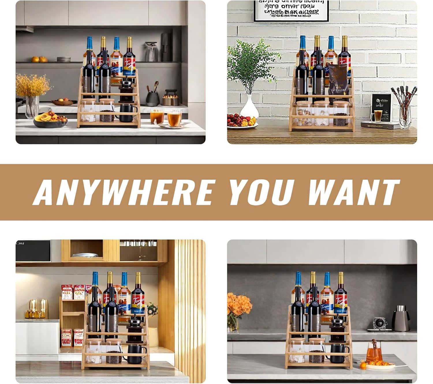 Bamboo 3-Tier Coffee Syrup Rack Organizer 1