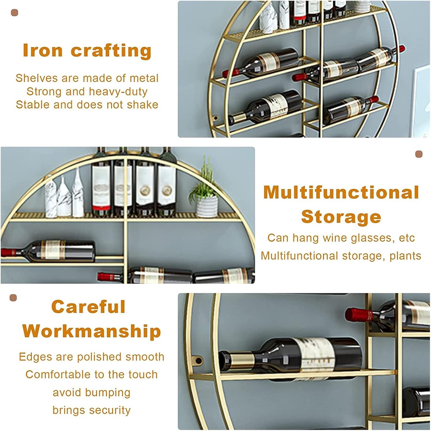 ALDEPO Gold Round Wine Rack Wall Mount 60cm