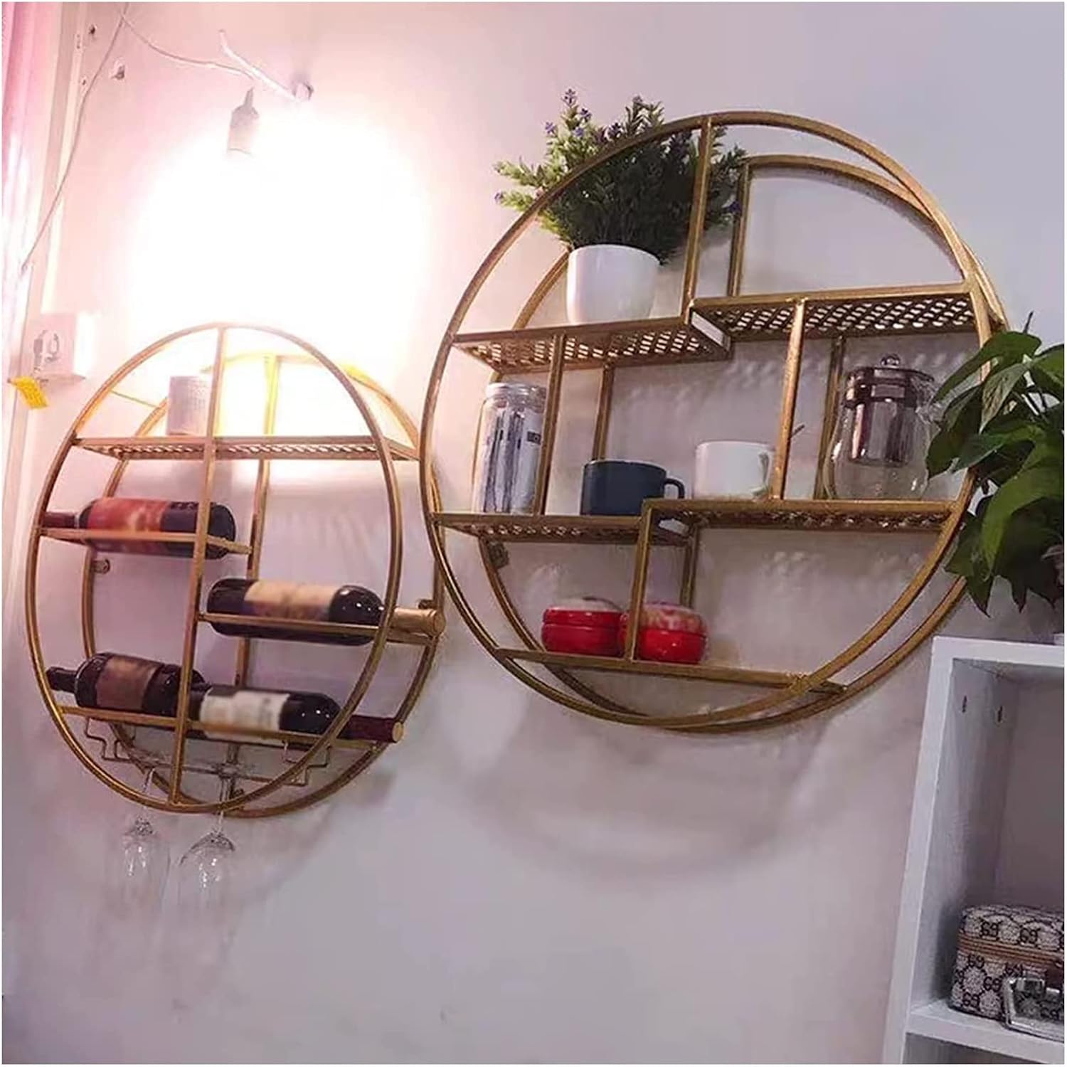 ALDEPO Gold Round Wine Rack Wall Mount 60cm