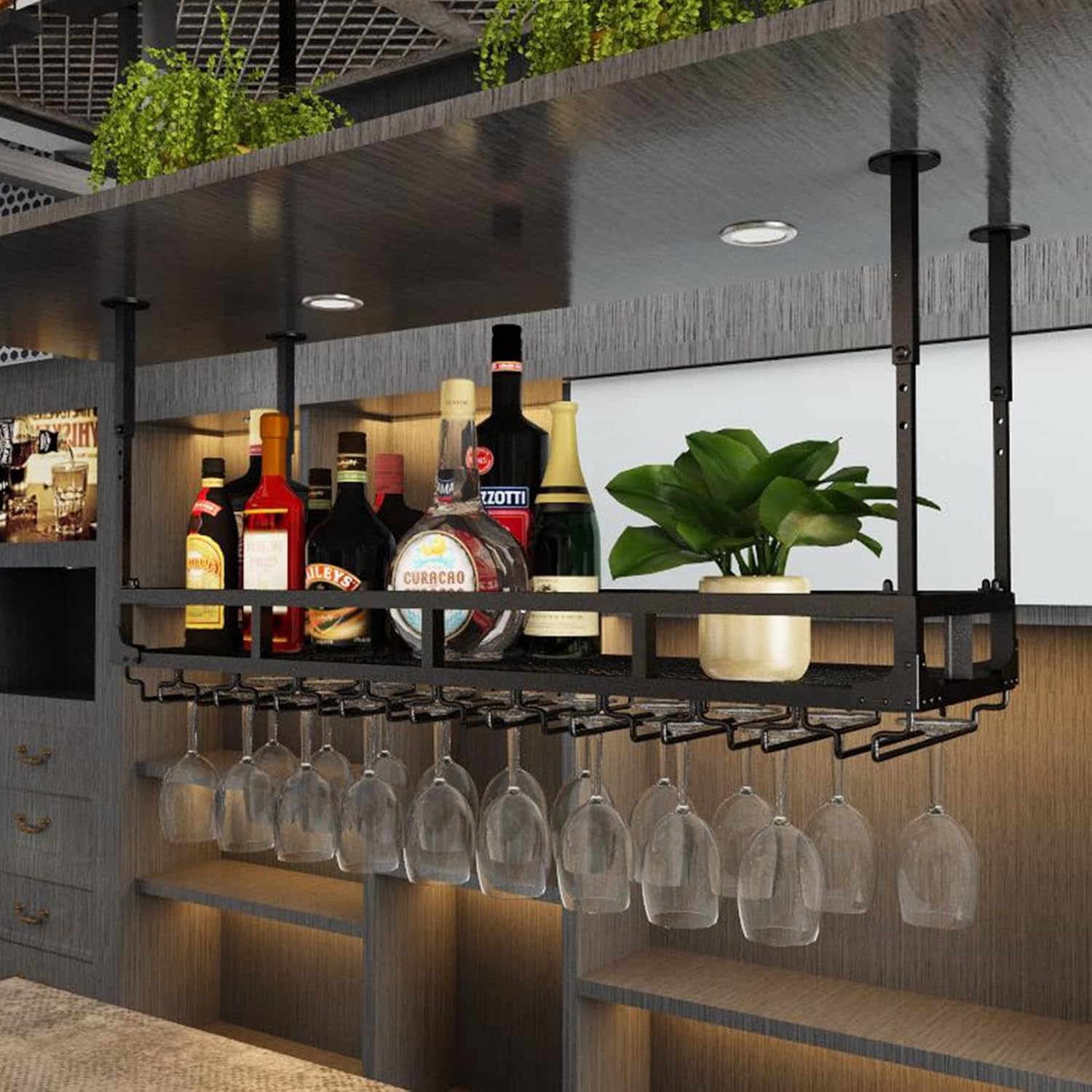 Ceiling Wine Glass Rack with Adjustable Height