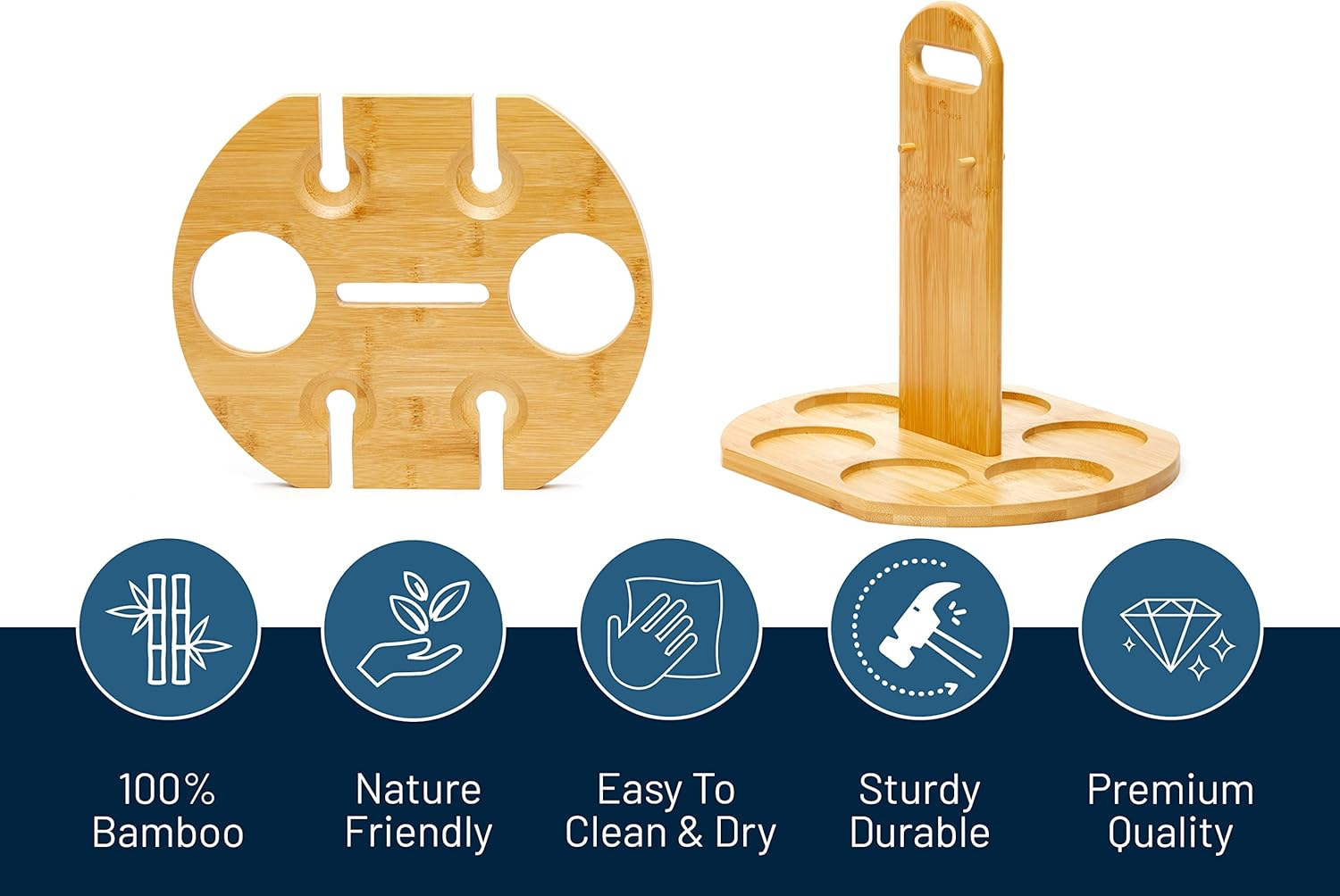 RoyalHouse Bamboo Wine Rack Holds 2 Bottles 4 Glasses