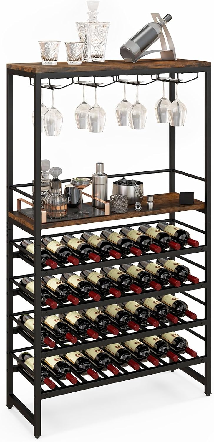 Giantex 4-Tier Freestanding Wine Rack 32 Bottles 16 Glasses