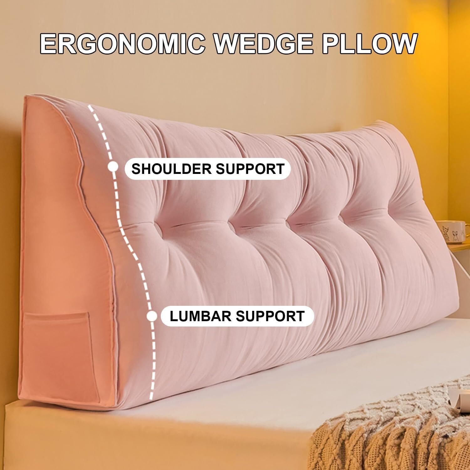 Pink Triangular Headboard Pillow with Removable Cover