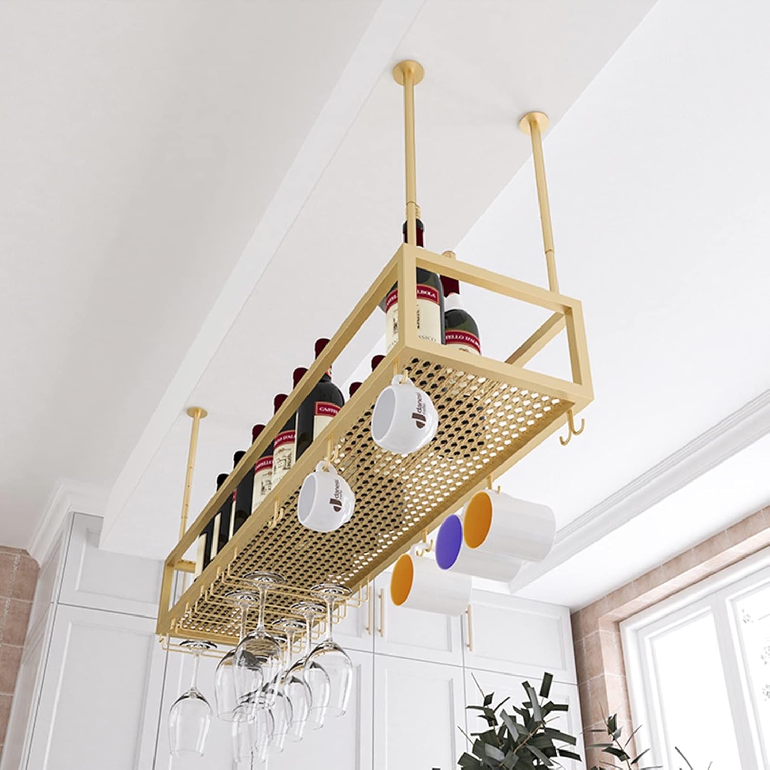 Suuim Wine Rack Ceiling Holder Adjustable Height Floating Wine Shelf for Kitchen