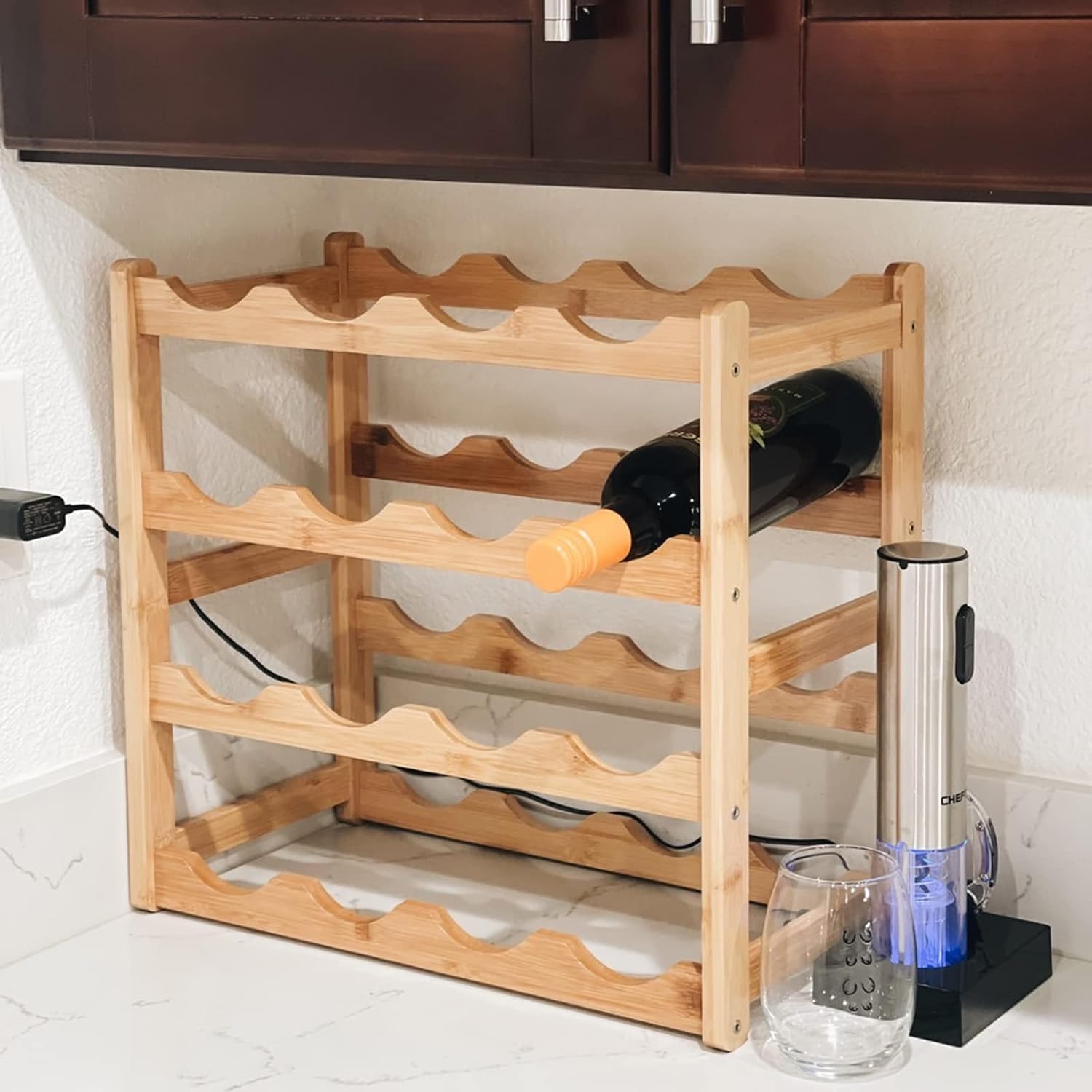 TOPZEA 4 Tier Bamboo Wine Rack 16 Bottles Countertop Storage
