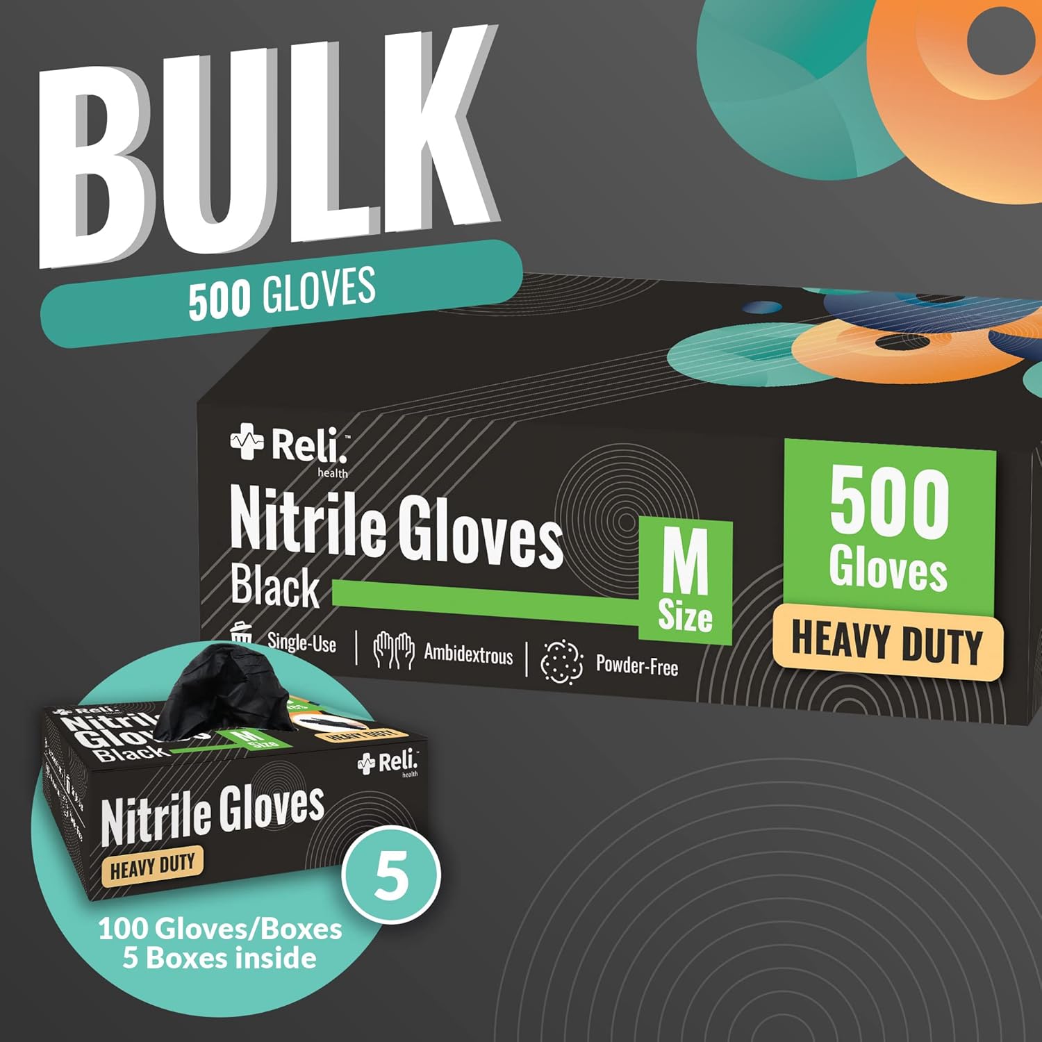 Reli Black Nitrile Gloves Medium 500 Pack