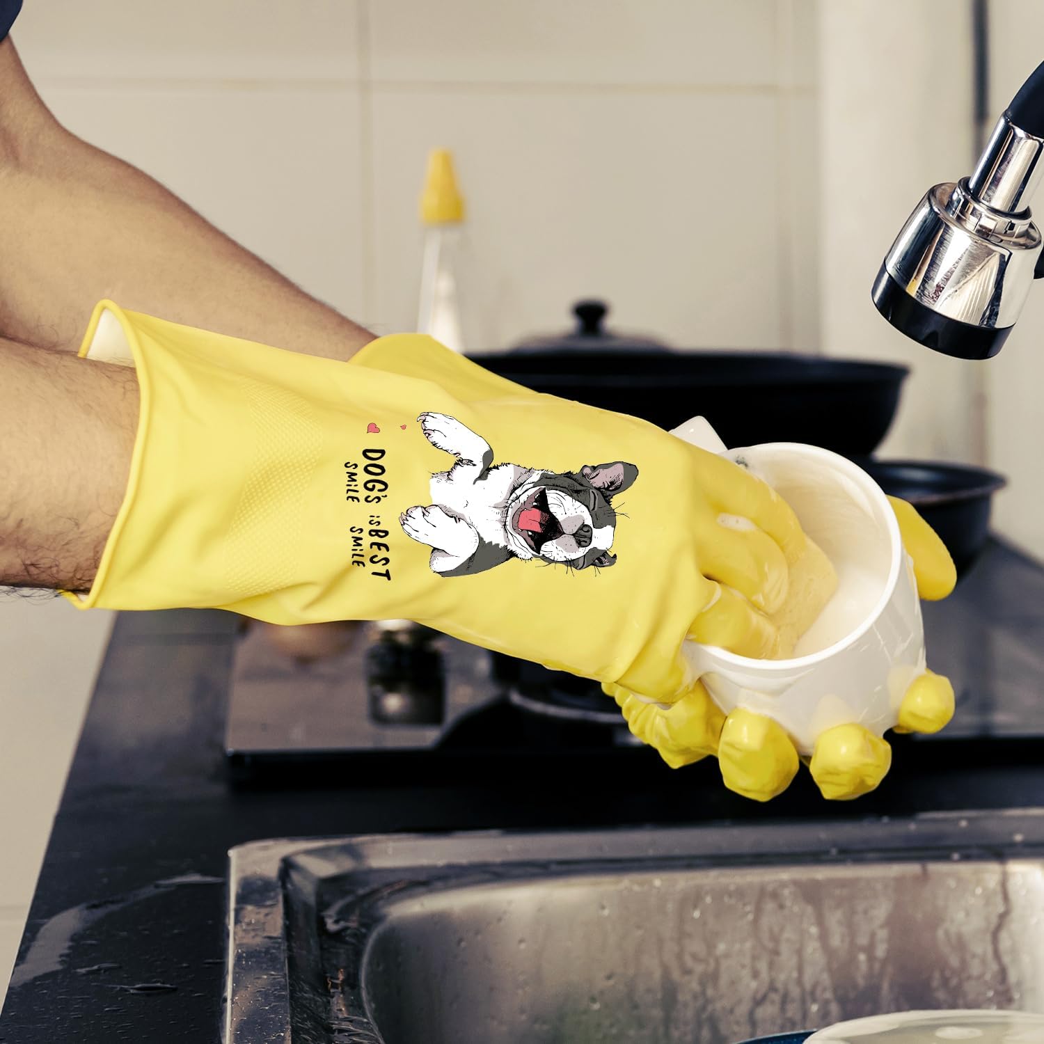 Royipai 4 Pairs Waterproof Kitchen Cleaning Gloves with Cute Patterns