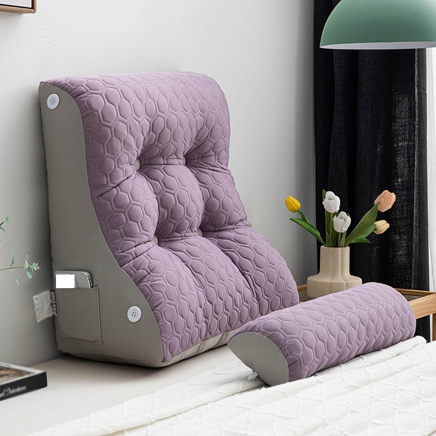 Adjustable Reading Pillow with Storage Pocket and Cooling Cover