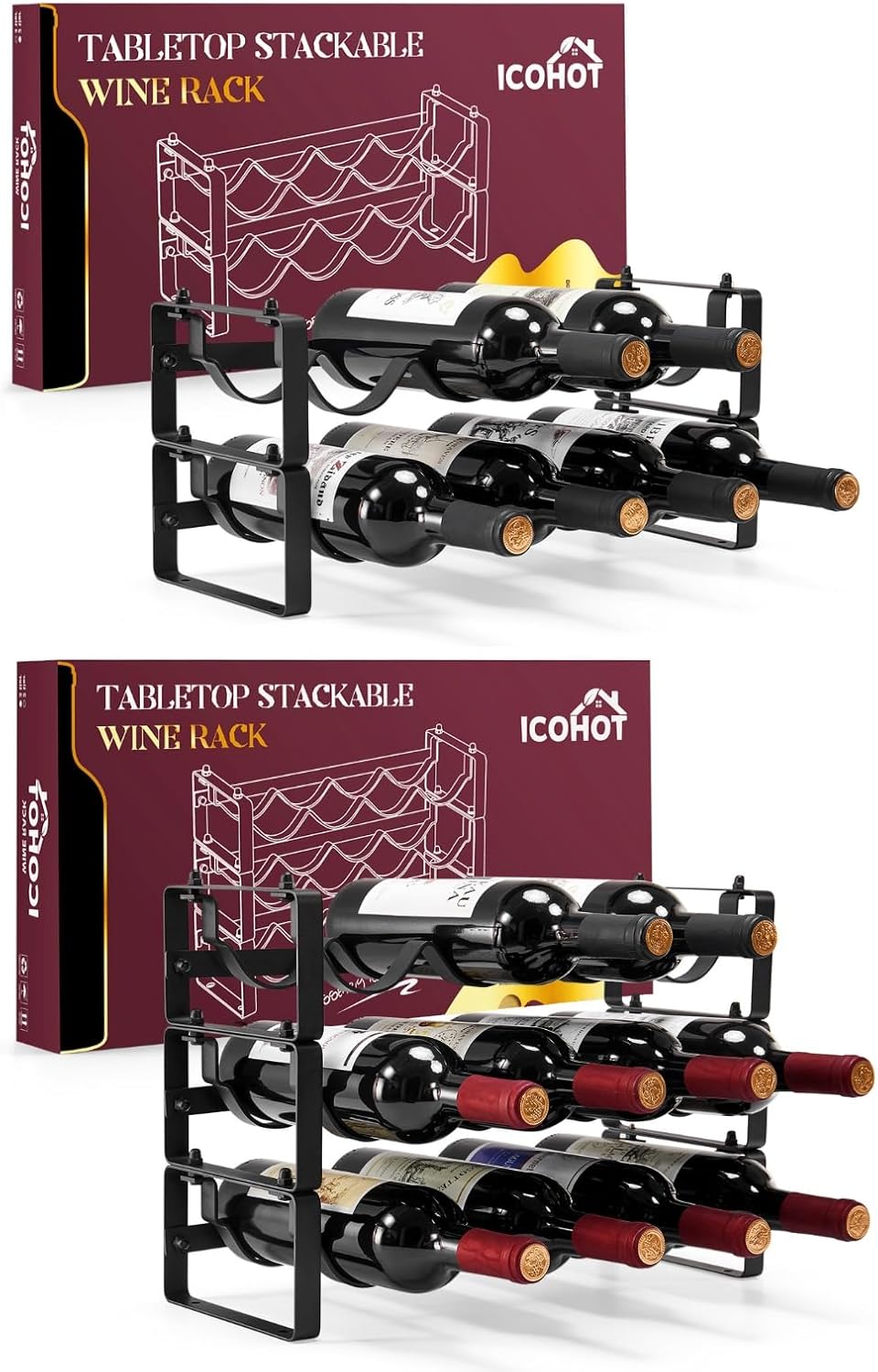 ICOHOT 2 Tier 3 Tier Stackable Wine Rack Bundle