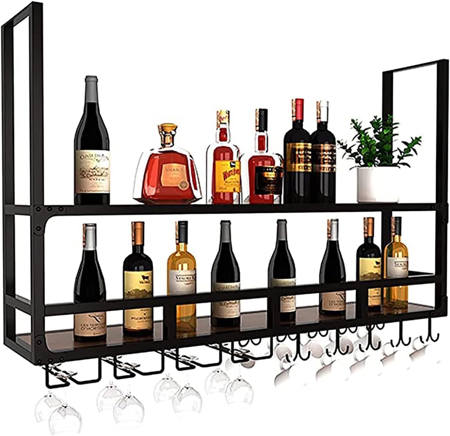 FAFZ 2-Layer Industrial Wood Wine Rack Shelf