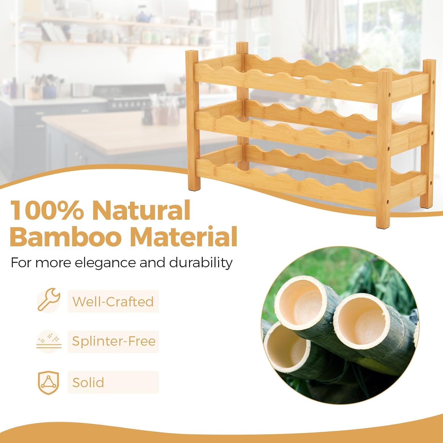 COSTWAY 3-Tier Bamboo Wine Rack 18-Bottle Organizer