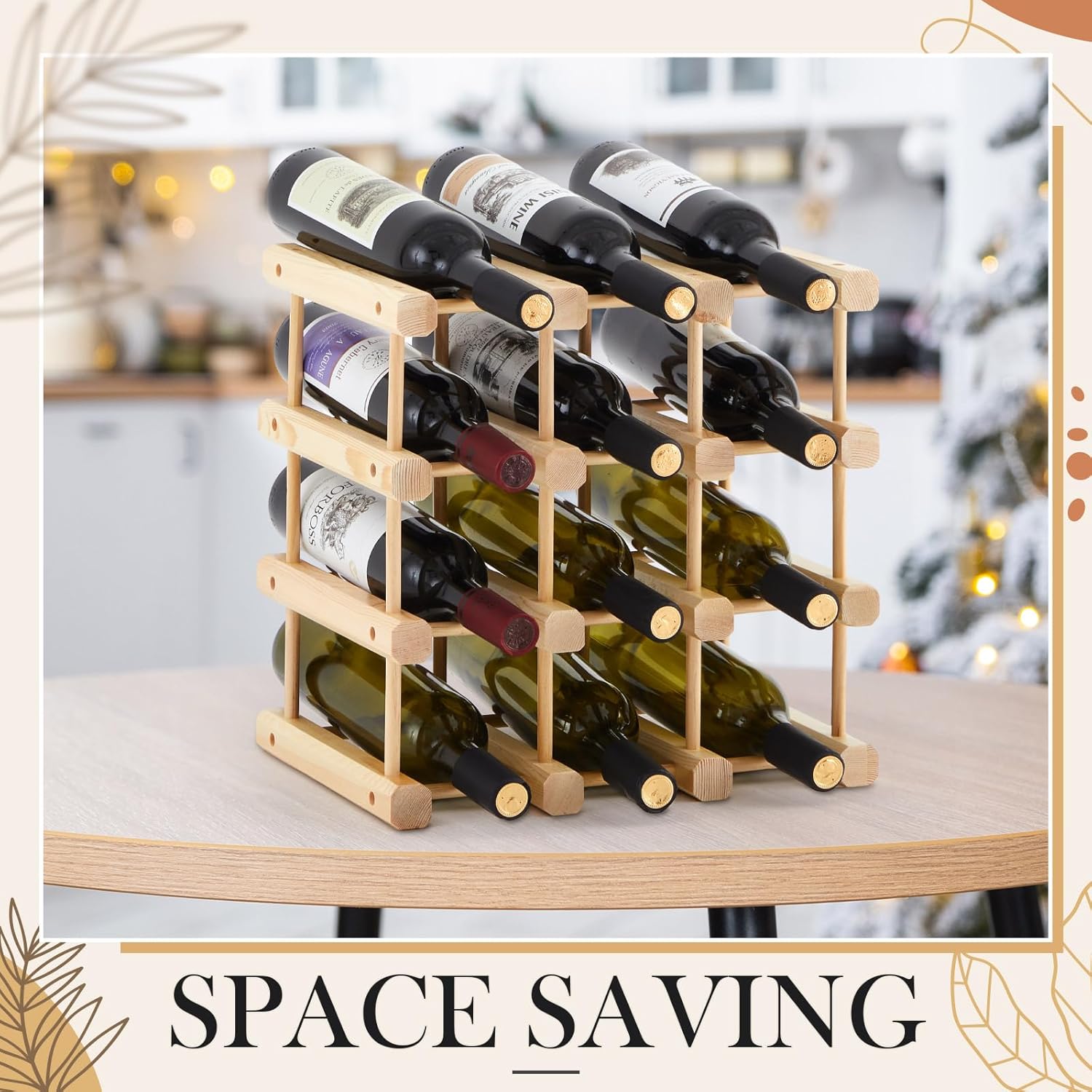 Juexica 12-Bottle Wooden Wine Rack Stackable