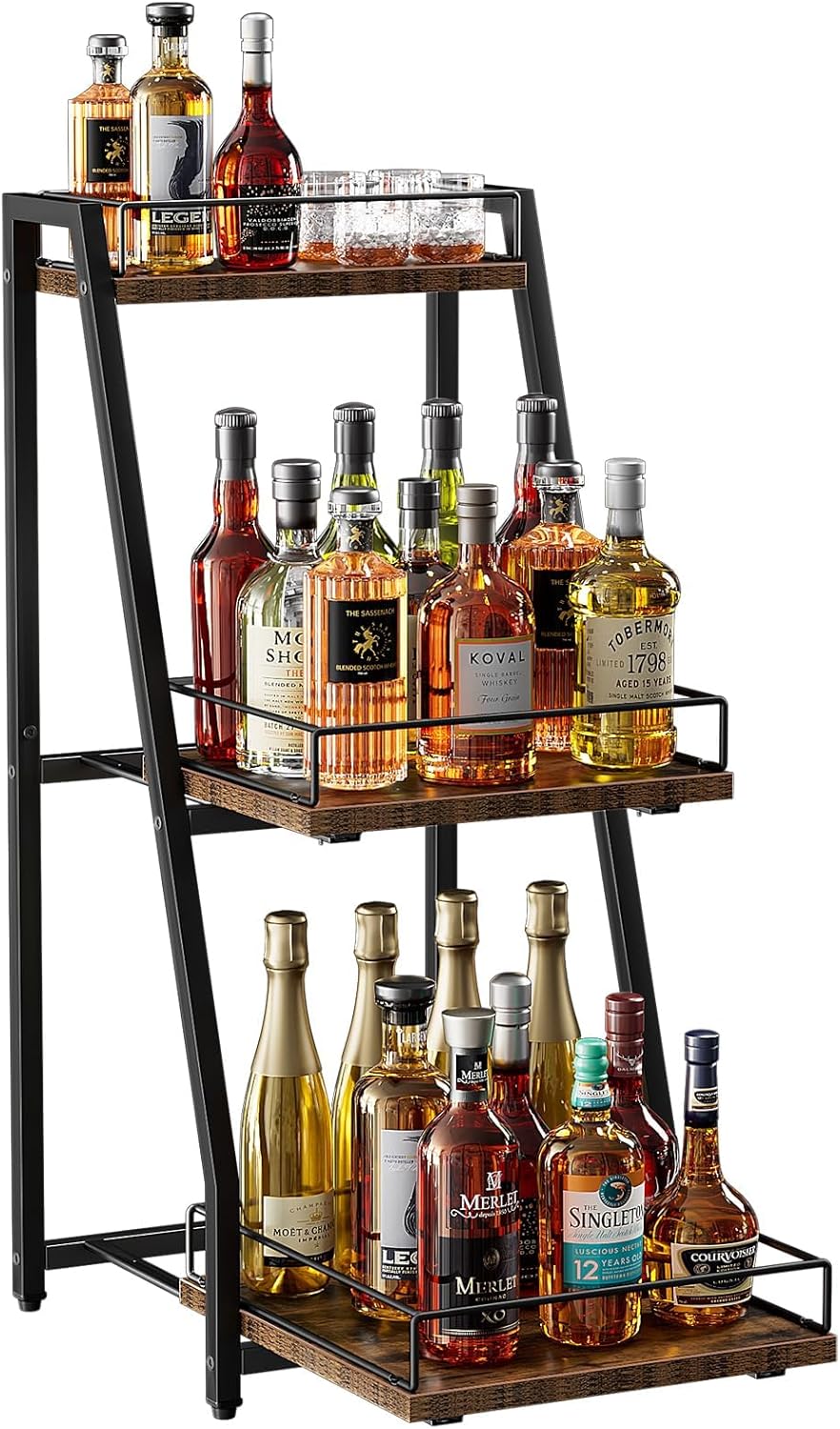 Nuovoware 3-Tier Stepped Liquor Cabinet with Slide Drawer Black