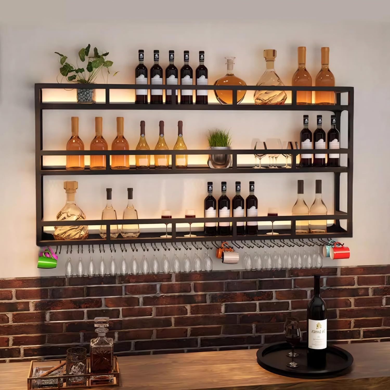 OMKUOSYA Wall-Mounted Wine Rack with LED Light