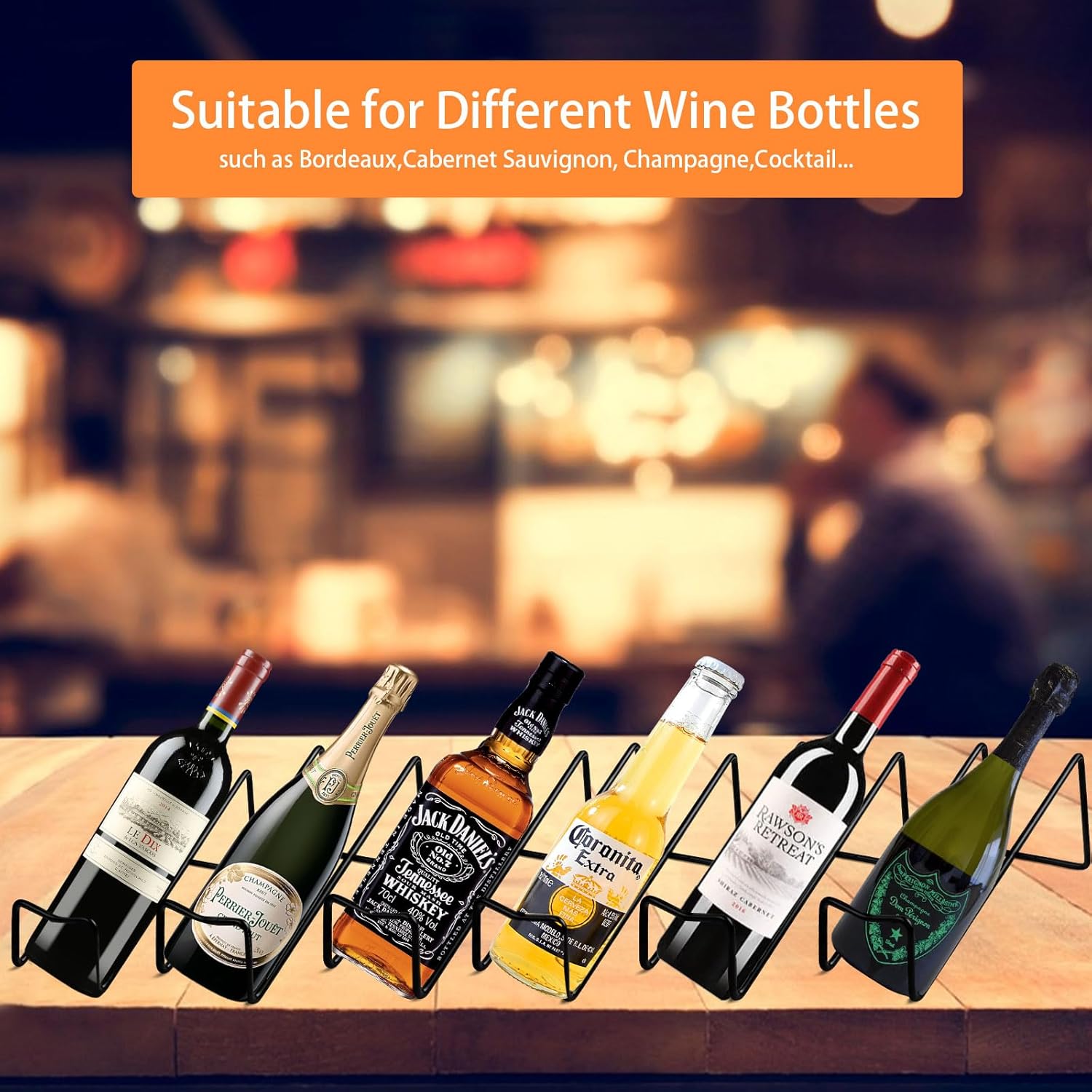 6Pcs Single Wine Bottle Rack Holder Set Black
