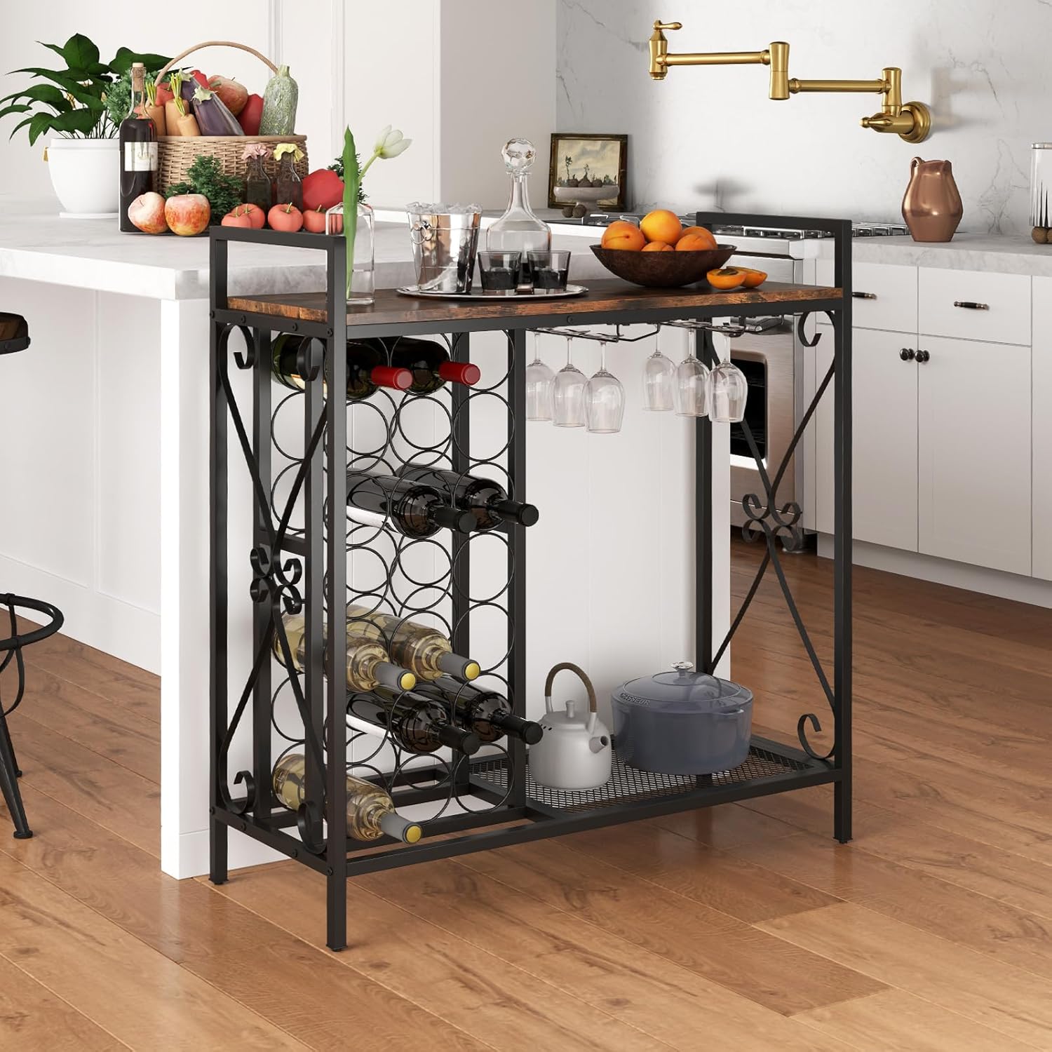 Giantex 21-Bottle Freestanding Wine Rack with Glass Holder