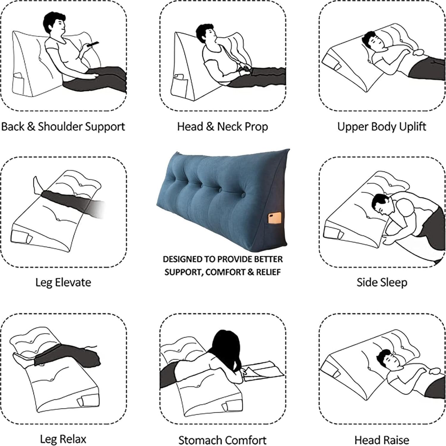HIOSIEFUO Triangular Reading Pillow for Neck and Lumbar Support