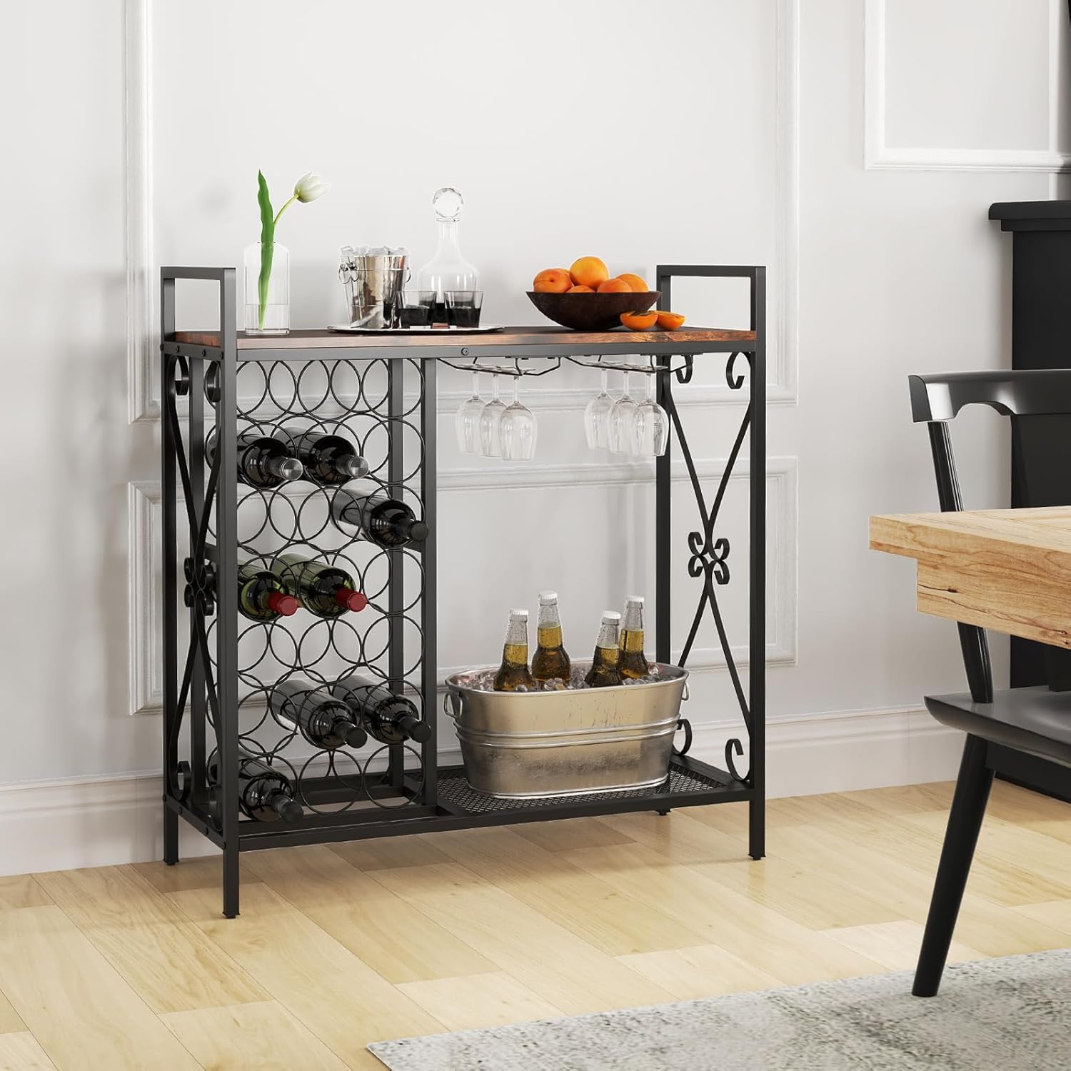Giantex 21-Bottle Freestanding Wine Rack with Glass Holder