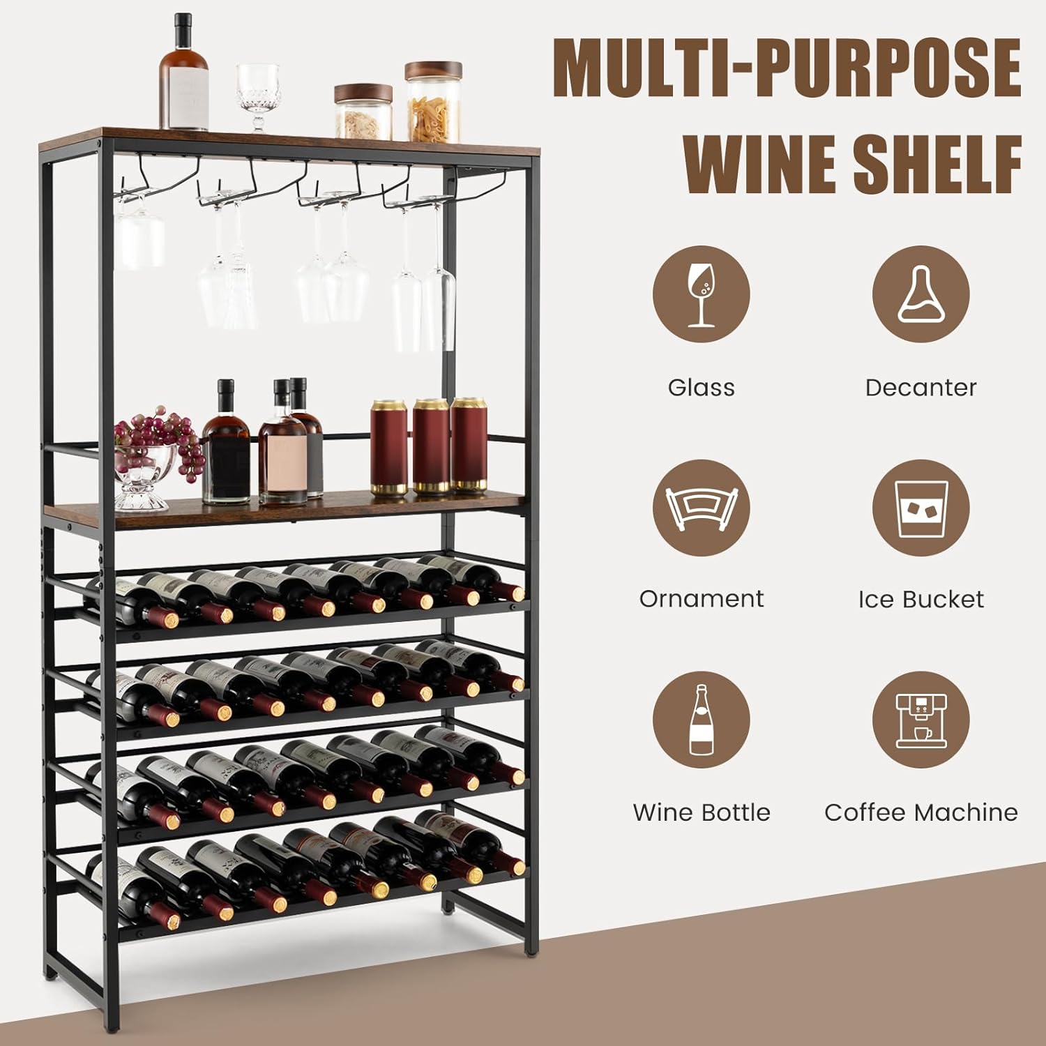 Giantex 4-Tier Freestanding Wine Rack 32 Bottles 16 Glasses