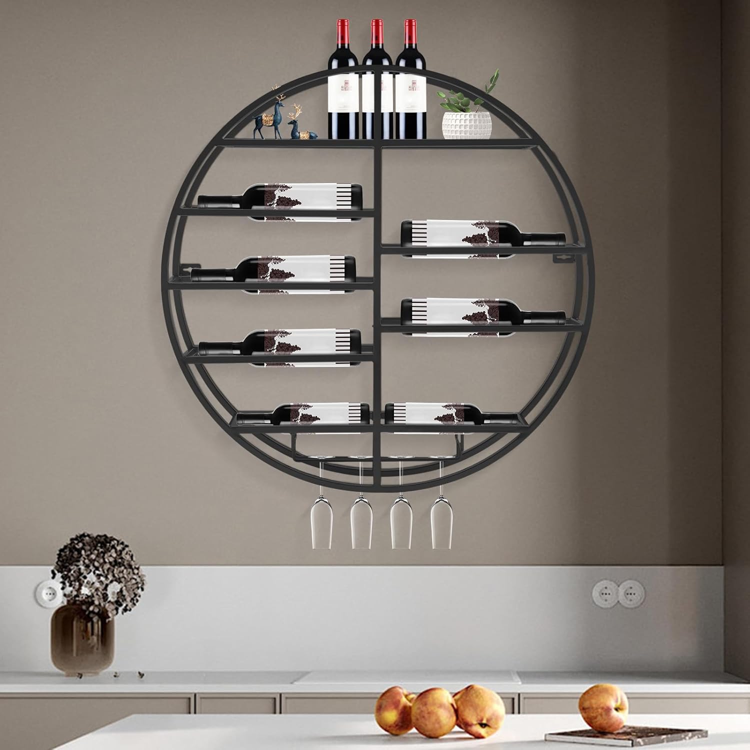 FOGGBET 4 Tier Metal Wine Rack with Glass Track