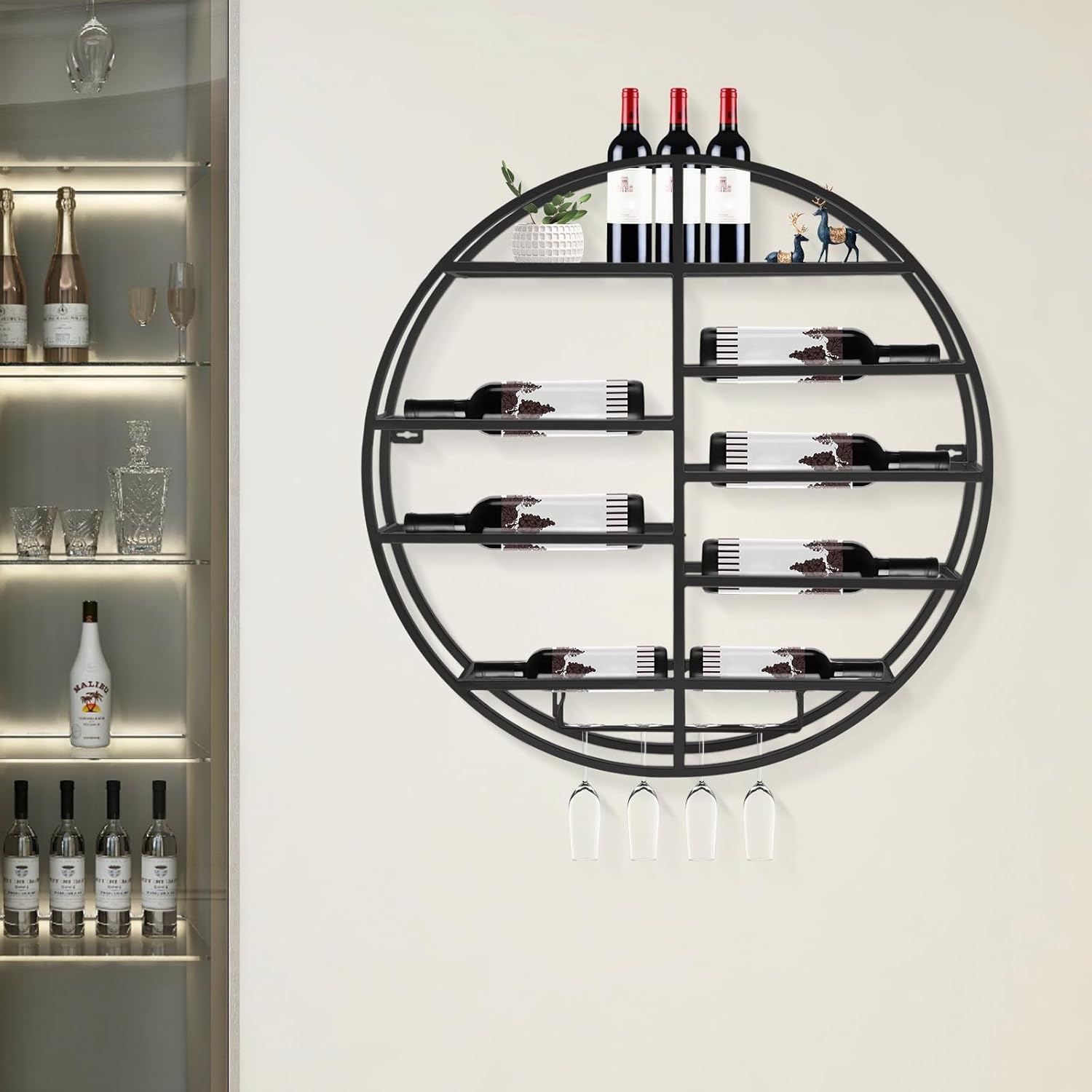FOGGBET 4 Tier Metal Wine Rack with Glass Track