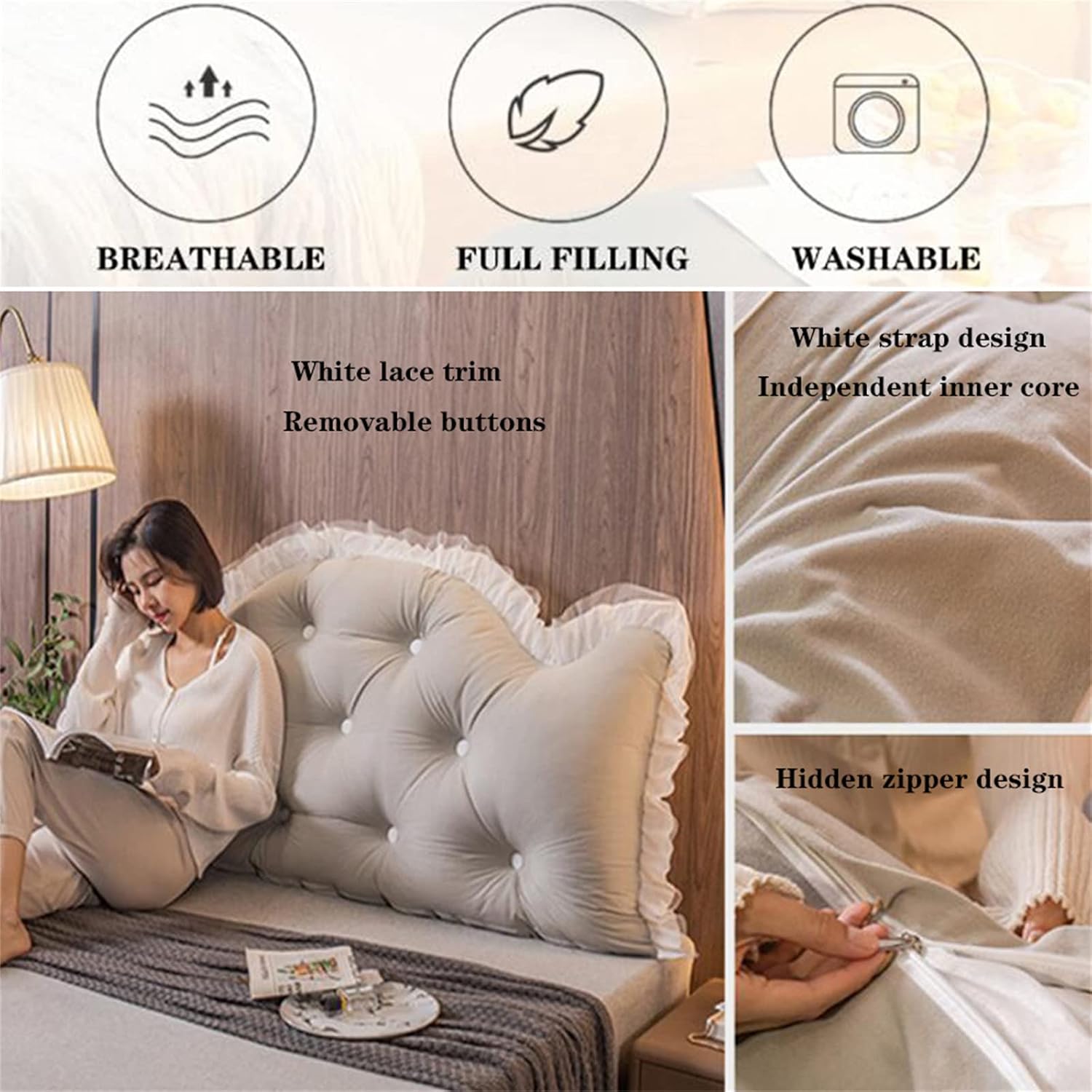 ZZYK Large Headboard Pillow with Removable Cover
