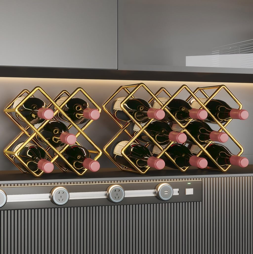 Contemporary Tabletop Wine Rack with Diamond Design