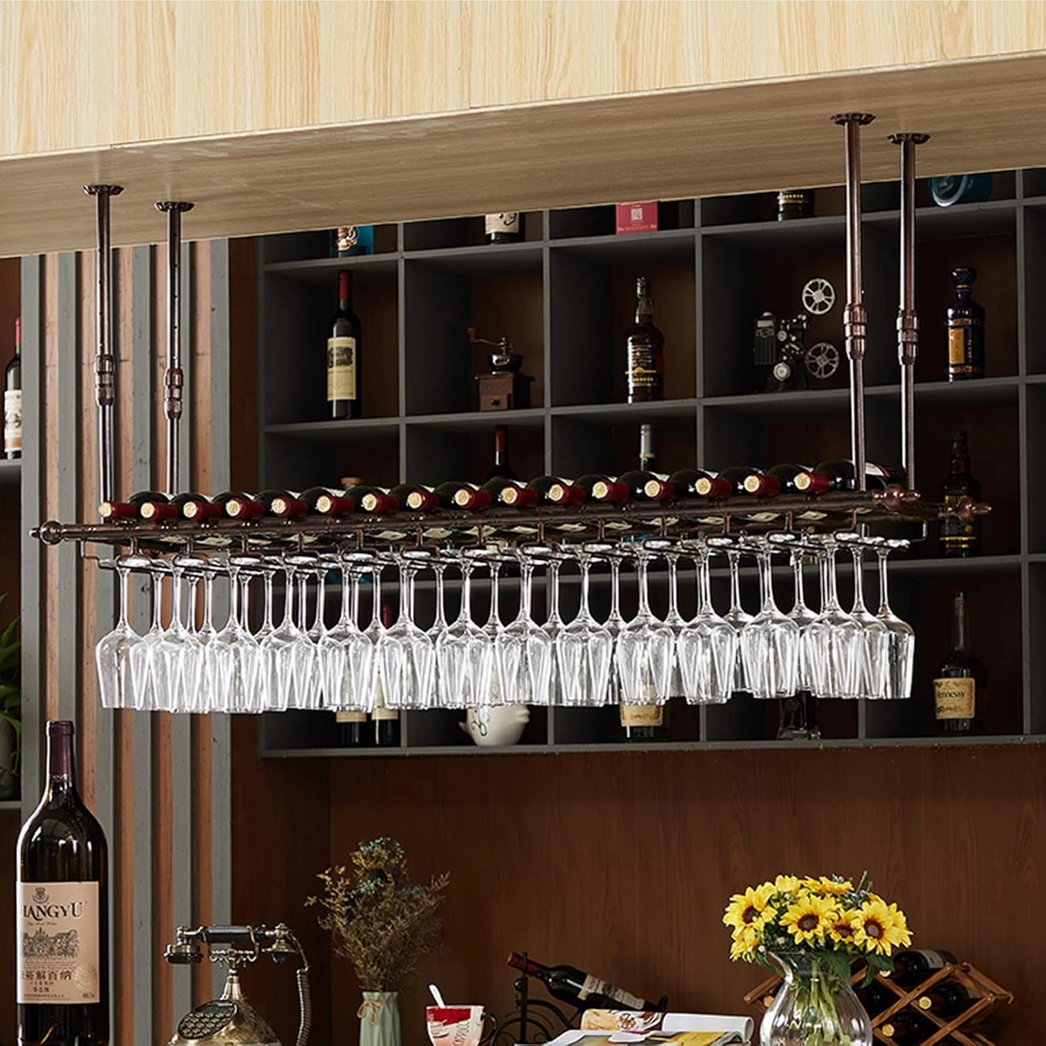 Hanging Wine Rack with Adjustable Height and Width