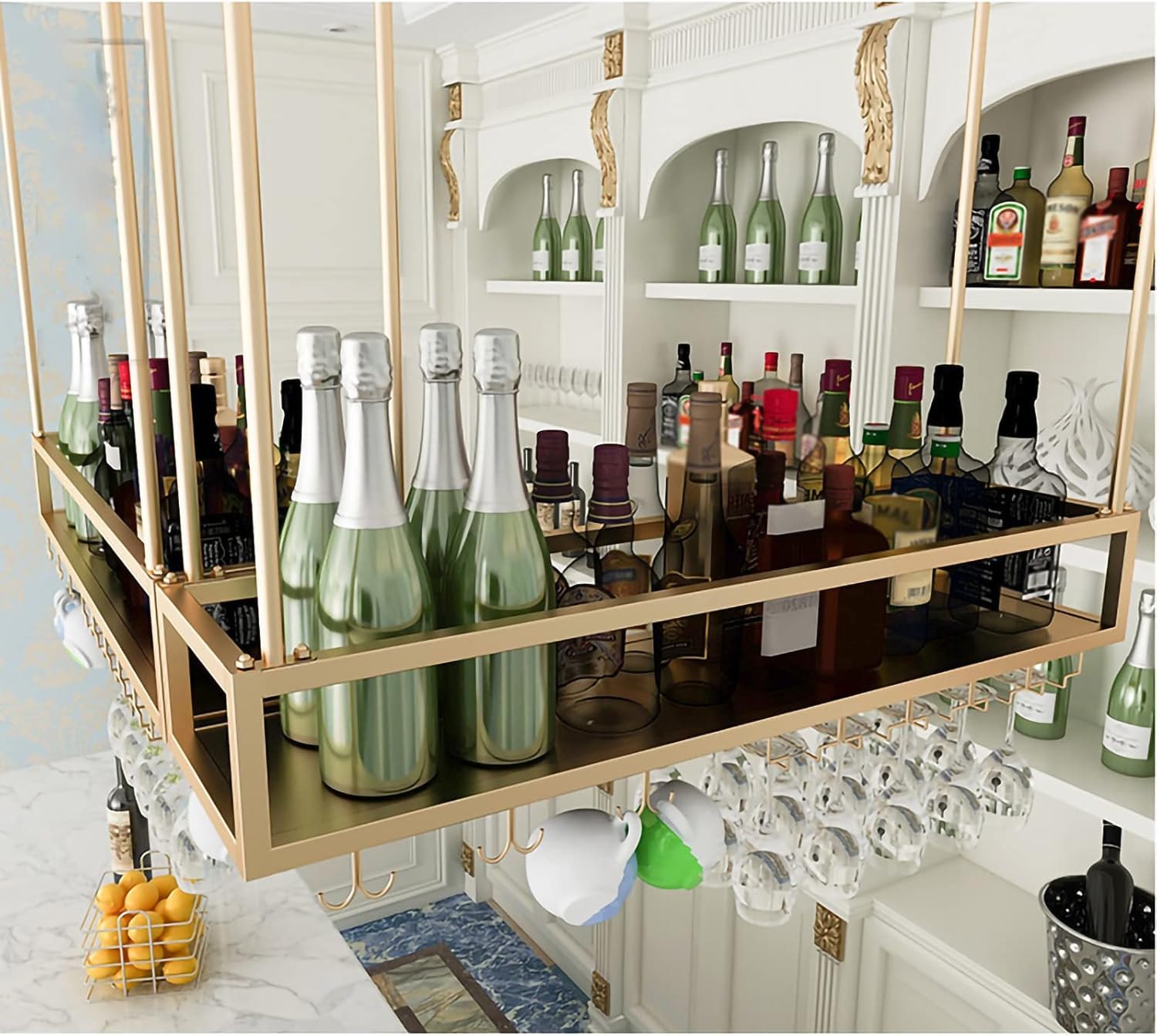 Adjustable Metal Wall Mounted Wine Rack with Glass Holder
