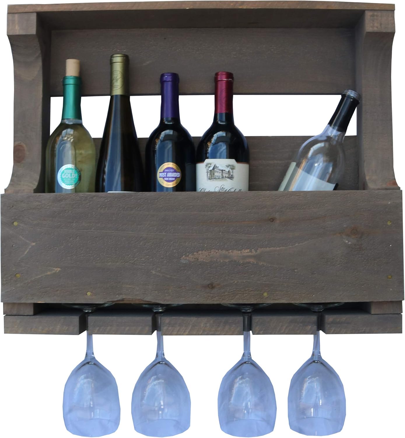 American WineKraft Rustic Wood Wall Wine Rack 6 Bottle Storage Display Stand