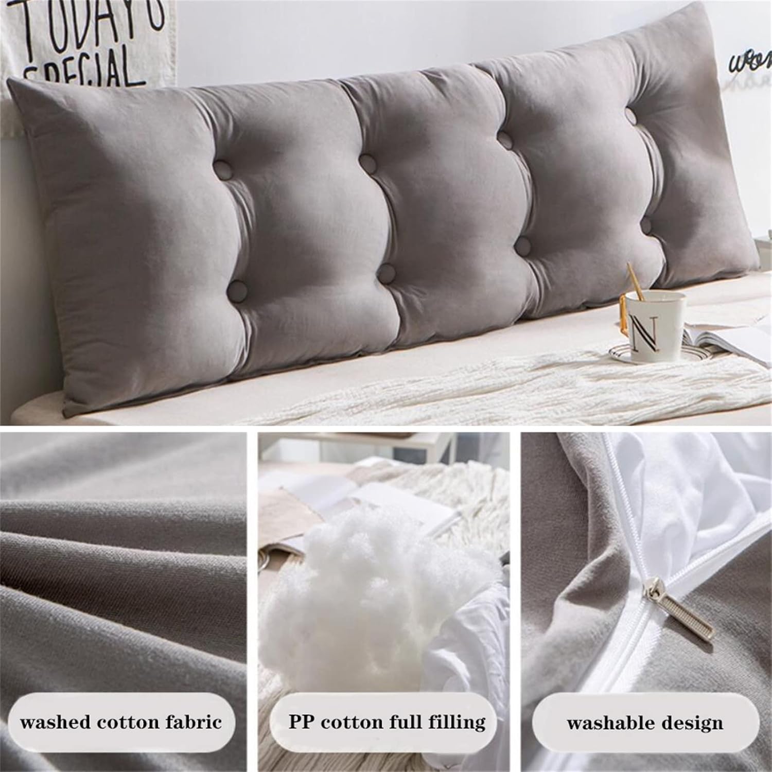 ZZYK Soft Reading Bed Rest Pillow Large Bolster - Grey 47