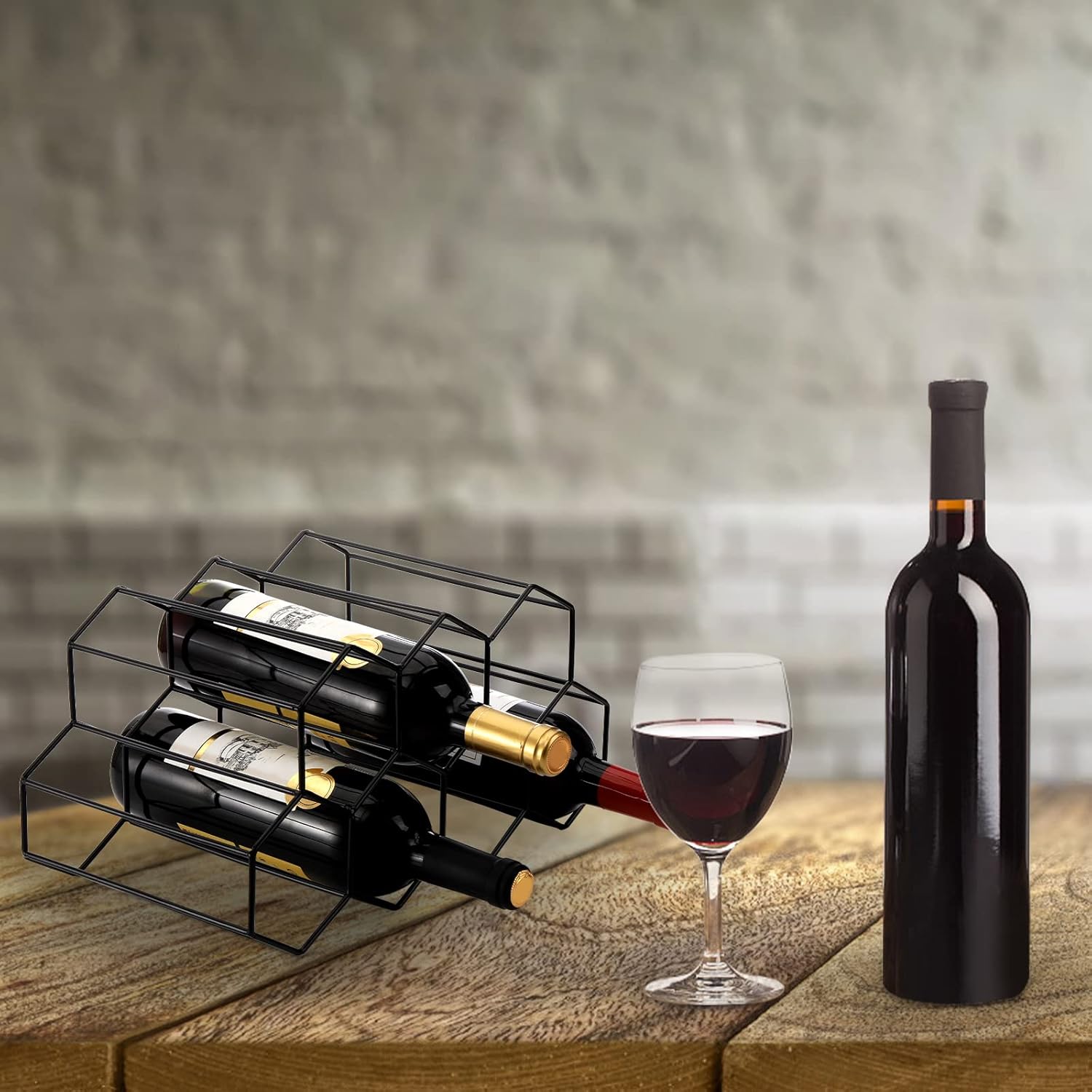 AVLA 9-Bottle Metal Countertop Wine Rack Black