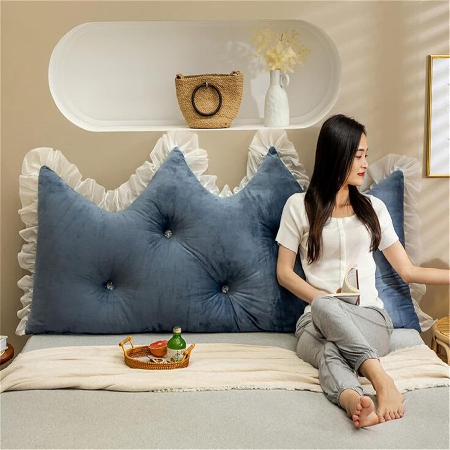 ZZYK Headboard Pillow Large Velvet Reading Cushion with Removable Cover