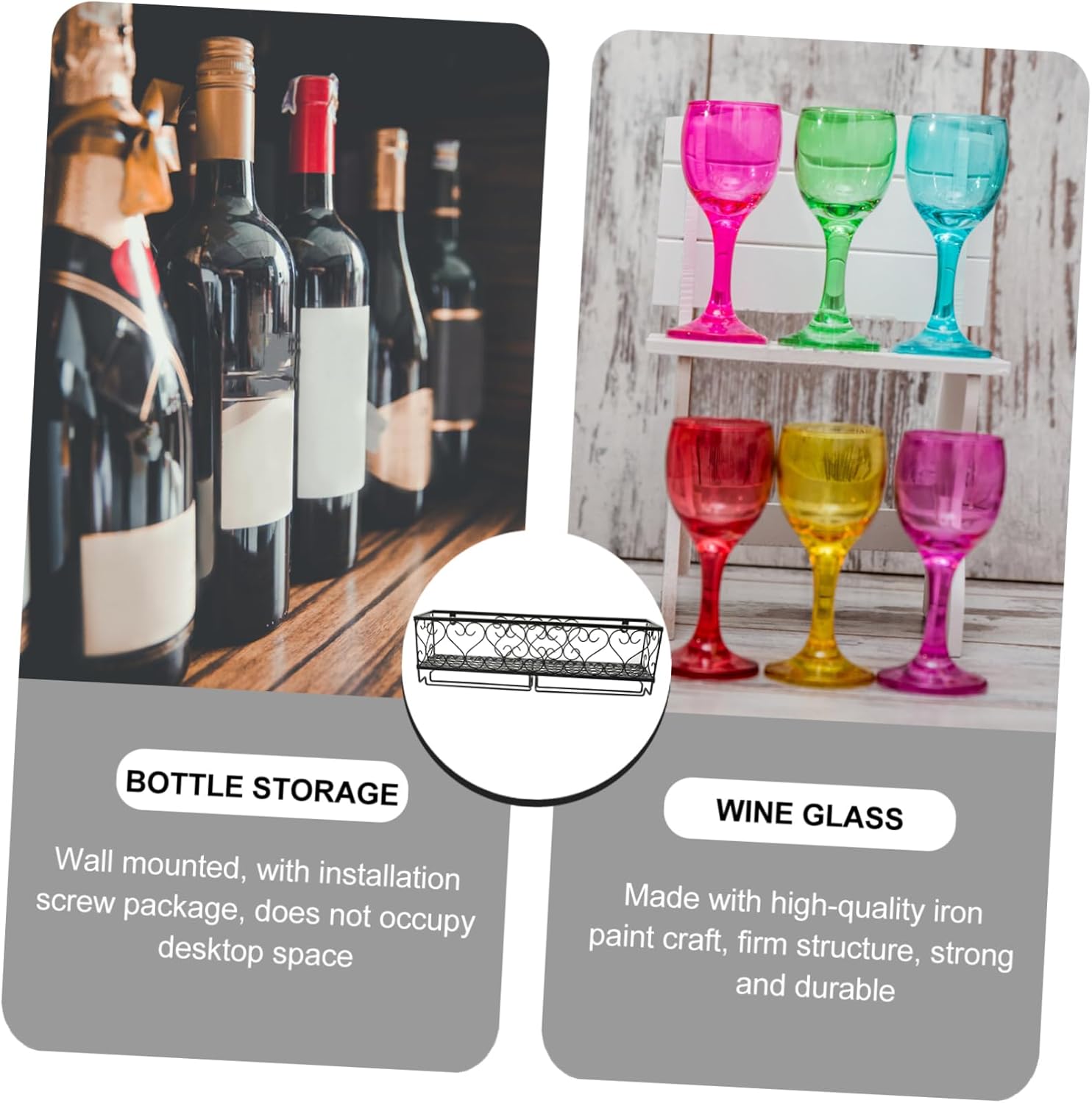 Ciieeo Wall Mounted Wine Rack with Goblet Holder 50cm Black Iron Design