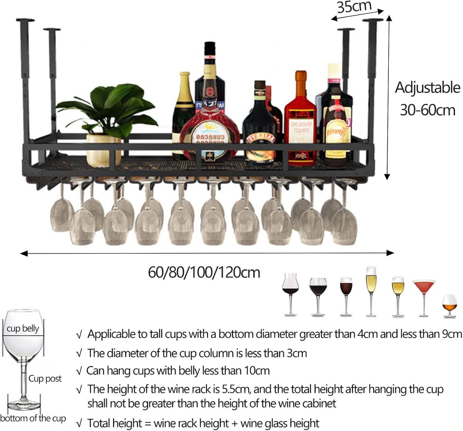 Ceiling Wine Glass Rack with Adjustable Height