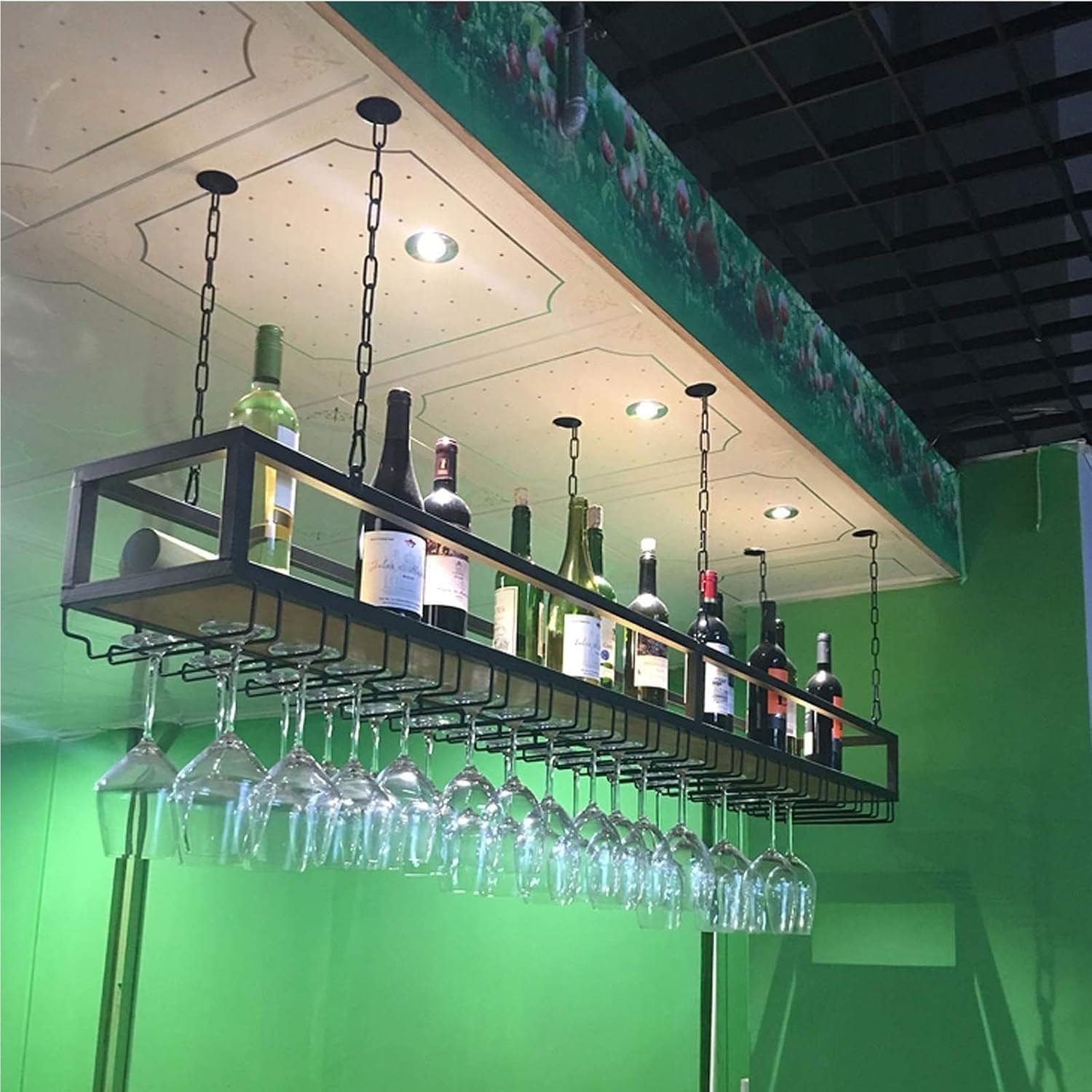 Industrial Metal Wine Rack with Stemware Shelf for Bar and Kitchen